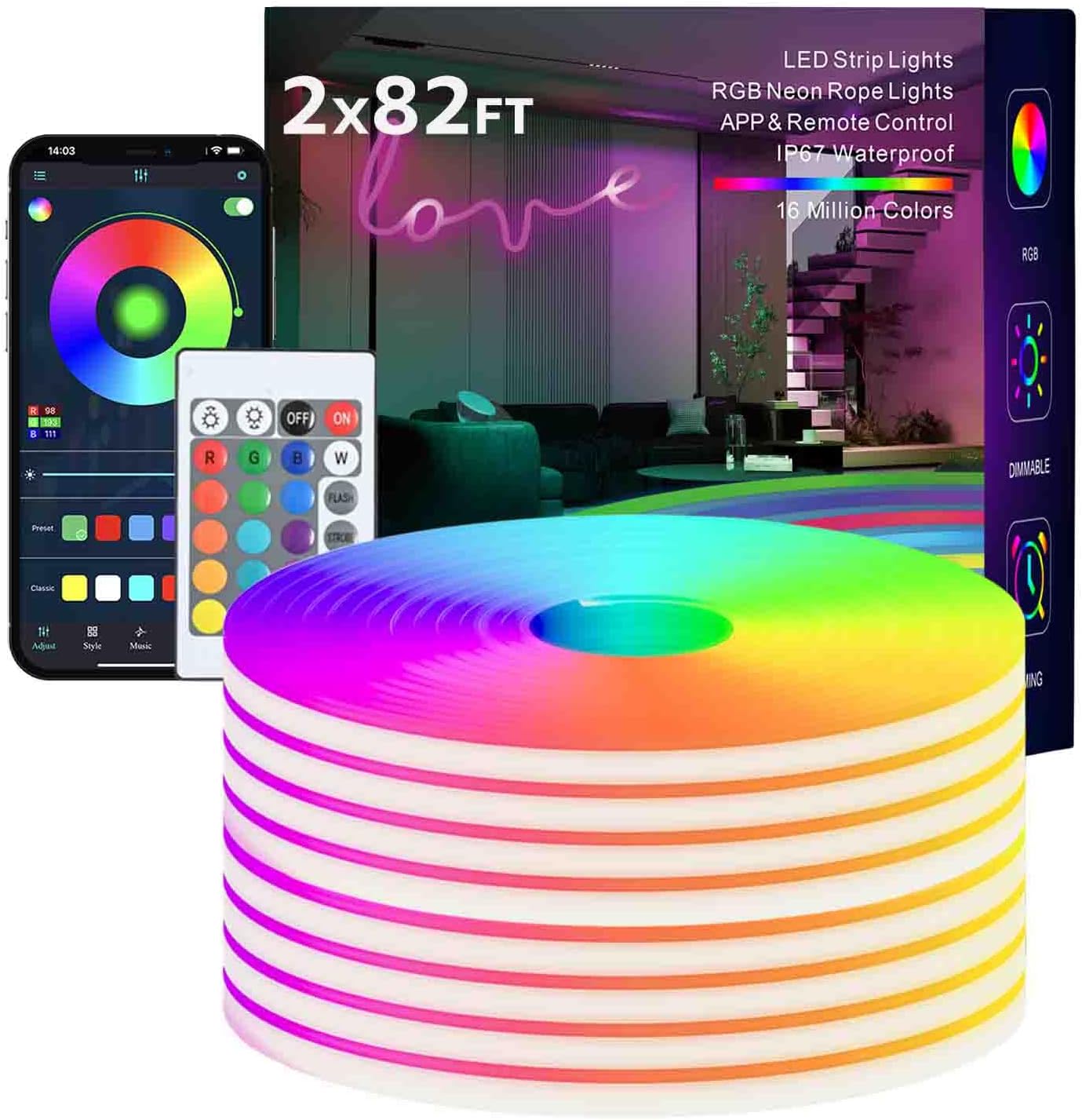 Led Strip Lights RGB Neon 164ft with Remote
