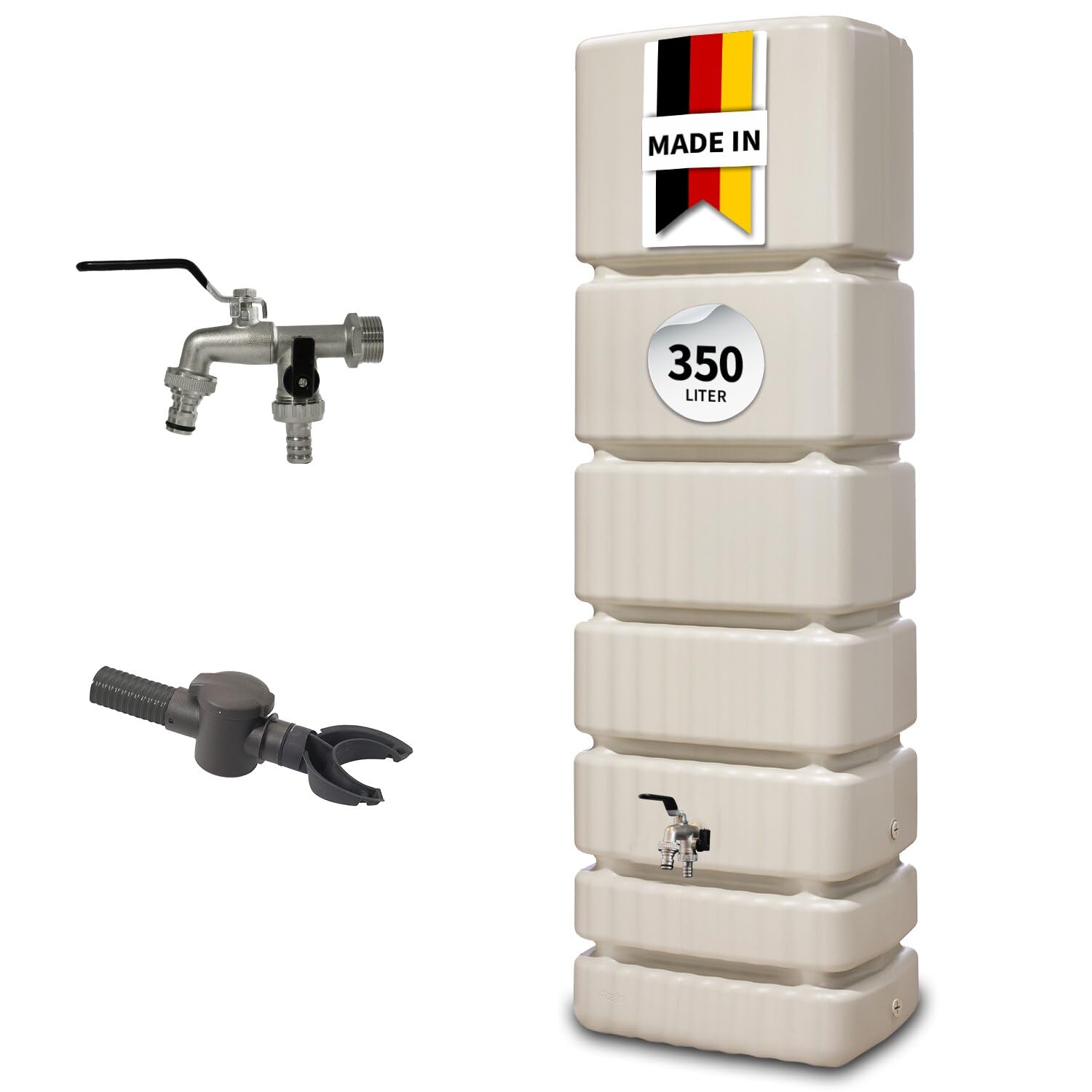 4rain Slim Regentonne Wandtank Komplett-Set 350 Liter sandbeige