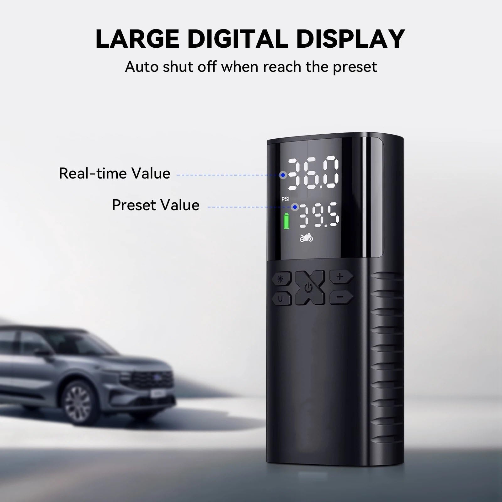 Inflador Ruedas Coche Bomba de Aire de 4000mAh para Motocicletas, Inflador de neumáticos para Bicicleta y Barco con LED Digital y presión preestablecida Compresores de Aire portátiles