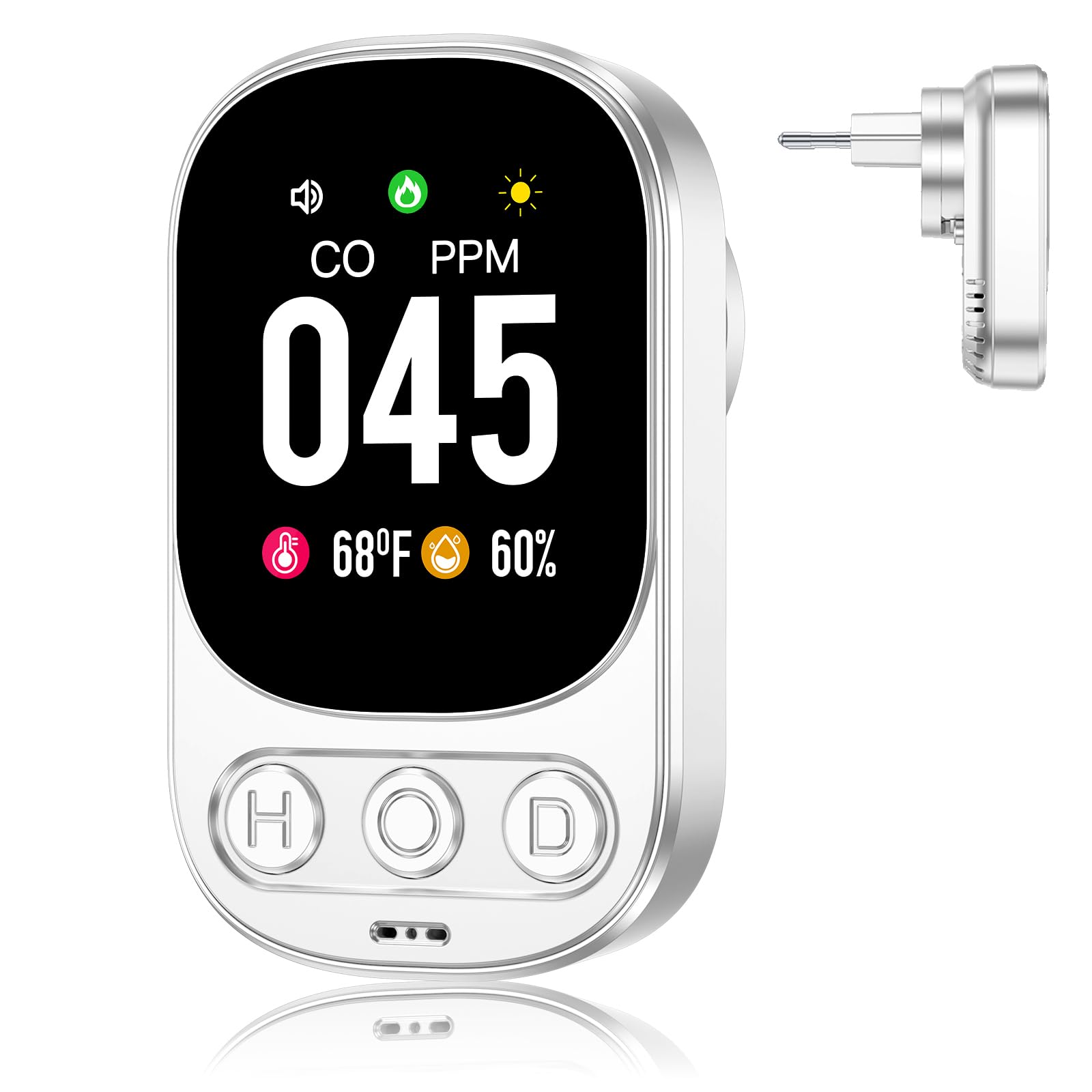 YOJOCK Rilevatore di Monossido di Carbonio 3-in-1 con Sensore di Temperatura e Umidità, Facile da Installare, Certificato EN 50291 – Rilevatore CO Portatile per Casa, Cucina, Garage (Bianco)