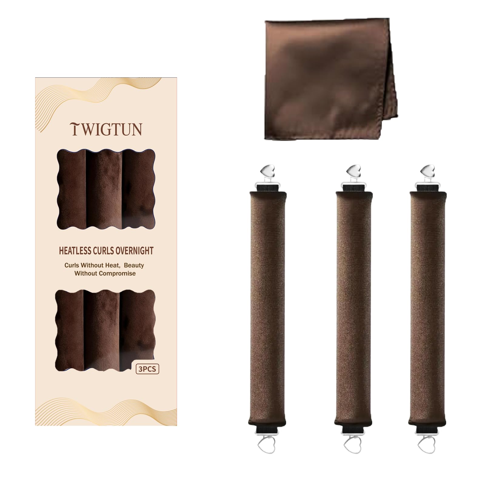 Heatless Curls Overnight Hair Curlers - 3PC No-Heat Curling Rod to Sleep In and Shower Cap,Velvet Hair Rollers with Satin Wrap