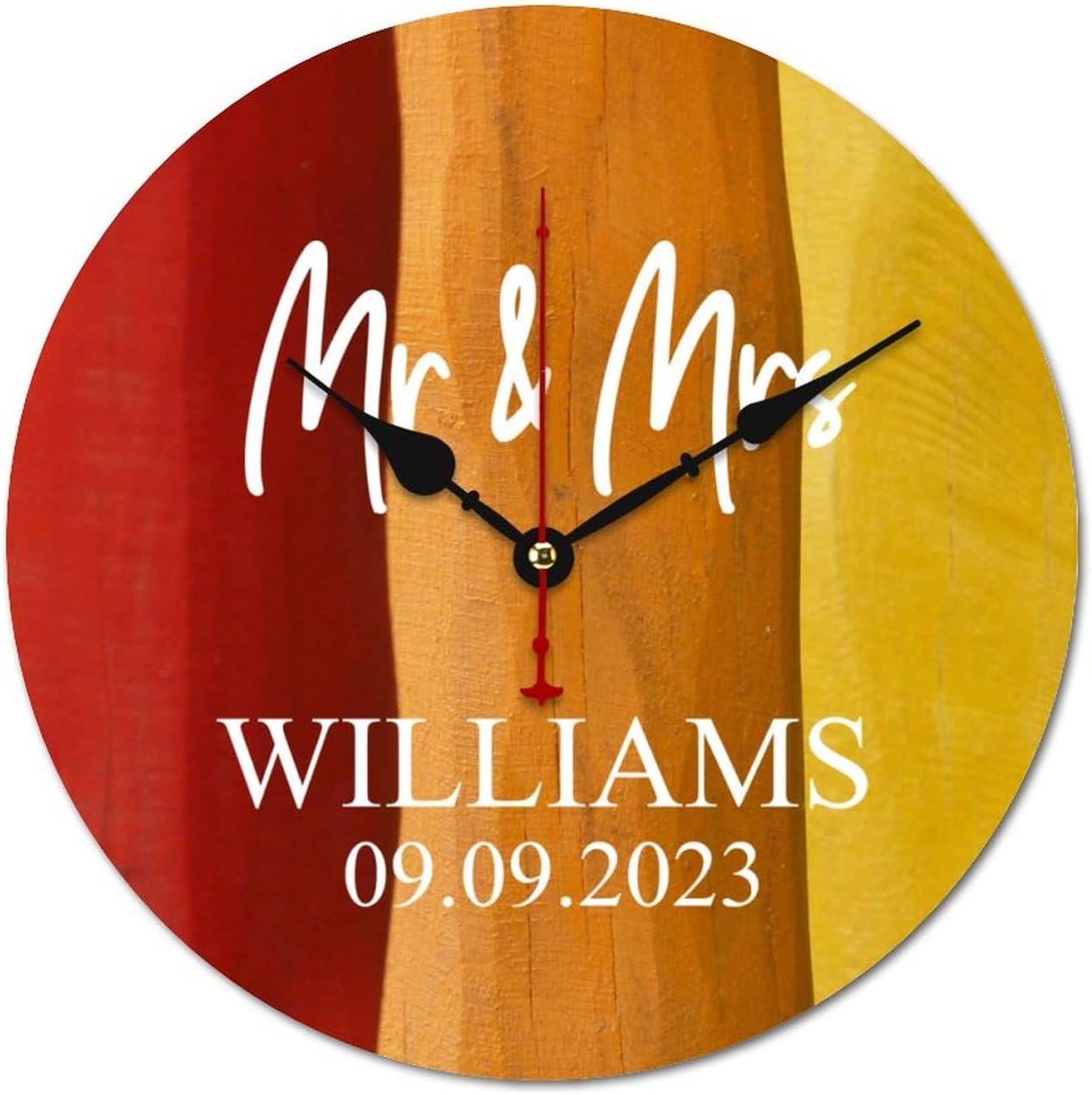 Personalized Mr & Mrs Wedding Clock Custom Family Last Name Wall Clock Silent Non Ticking Modern Wood Clock Battery Operated Round Easy to Read Decorative for Bedroom, Living Room 16"