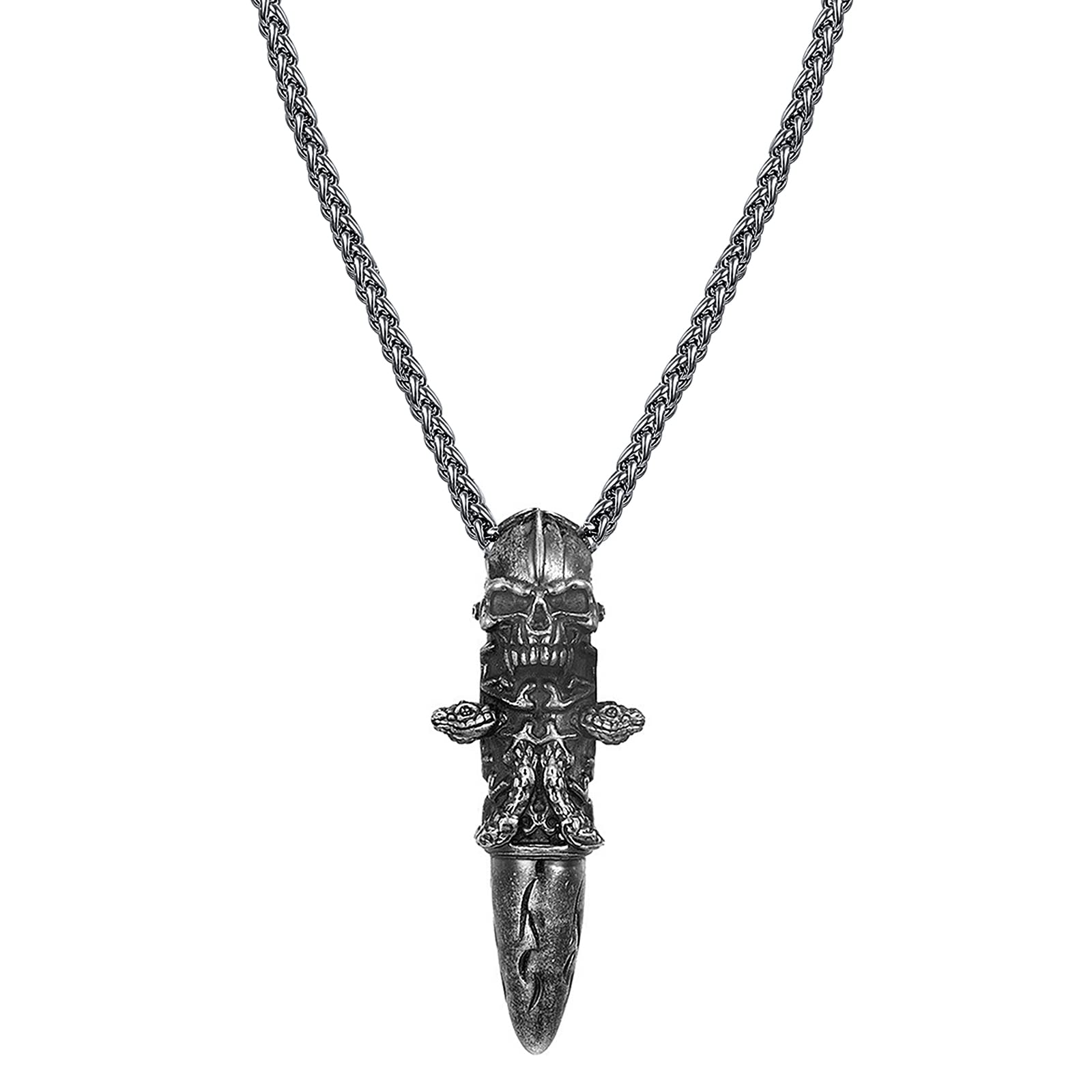 Pendentif tête de mort serpent acier inoxydable style gothique punk