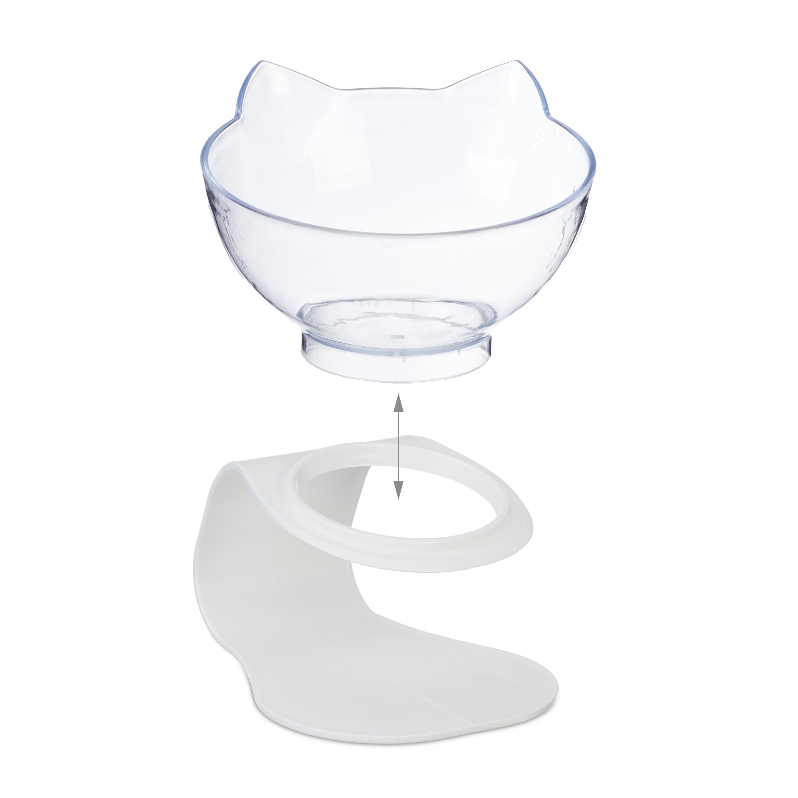 Relaxdays Podwyższona miska dla kota, zestaw 2 szt., miska na karmę, 500 ml, wys. x szer. x gł.: 15 x 13 x 15 cm, zestaw misek na wodę, biała/przezroczysta