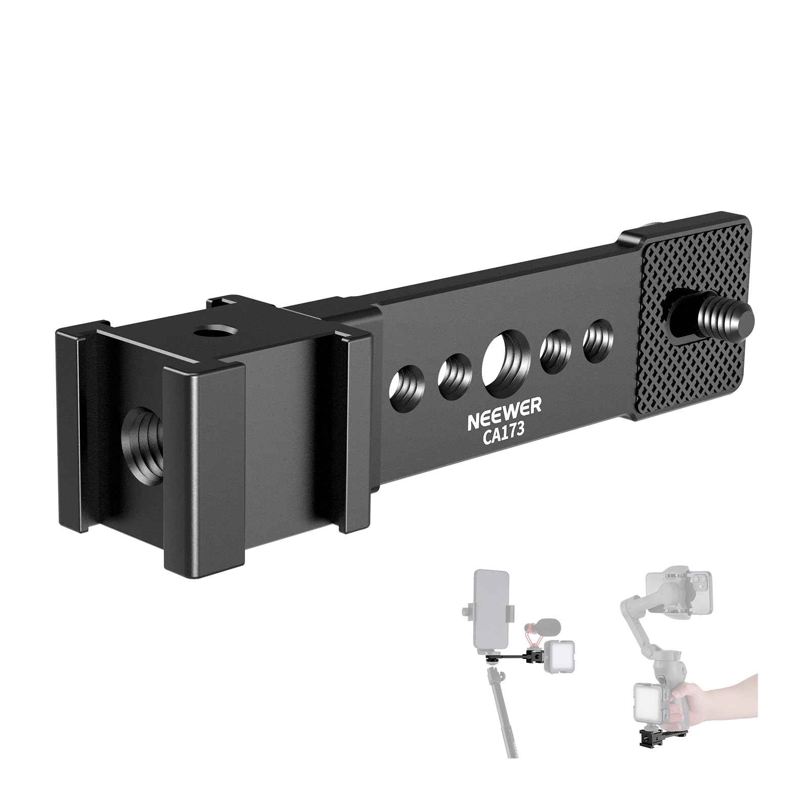 neewer triple cold shoe mount plate for mic led light, metal extension bracket microphone stand rig 1/4" 3/8" compatible with dji osmo mobile zhiyun feiyu vimble hohem phone gimbal stabilizer, ca173