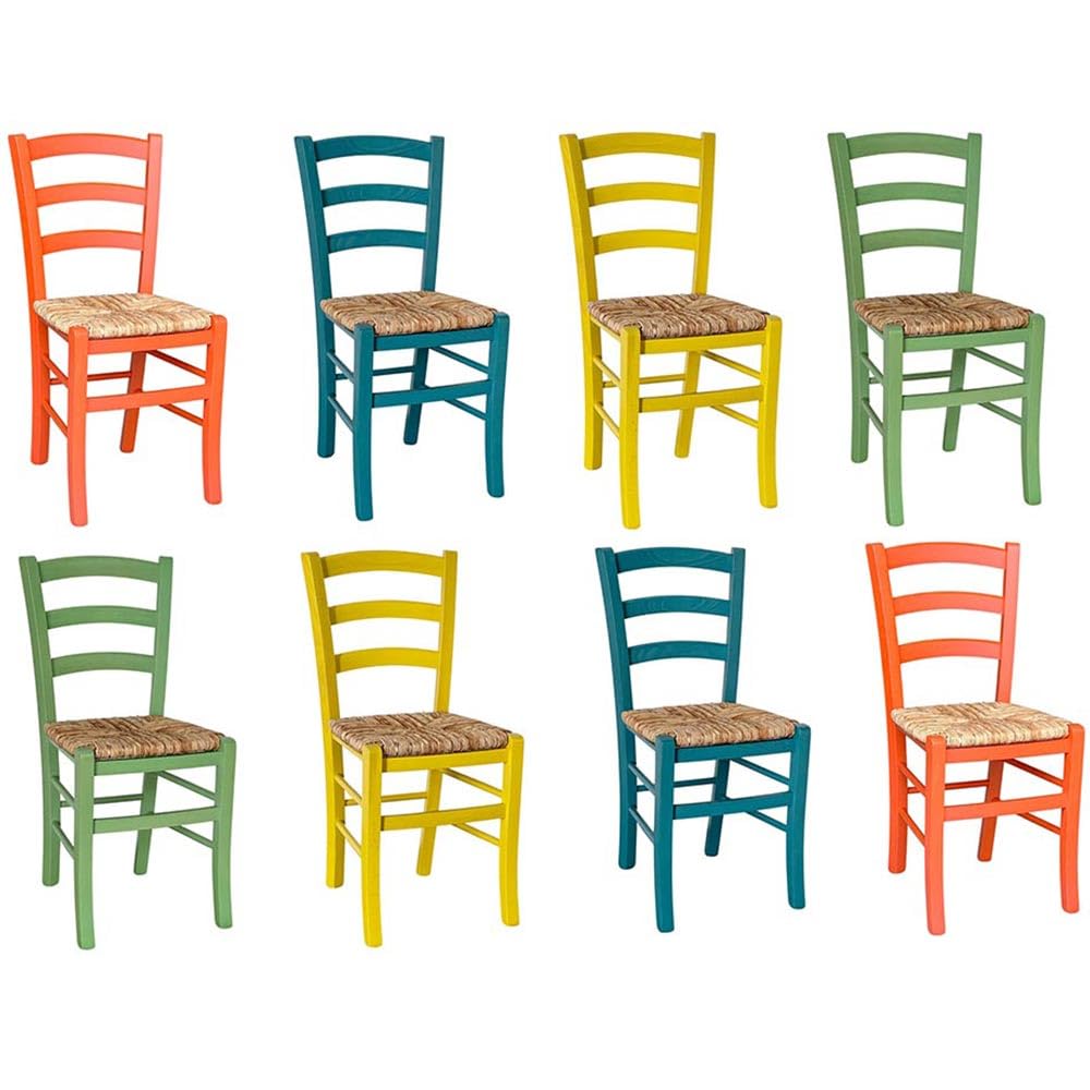 OKAFFAREFATTO MADDALONI Lot de 8 chaises en bois Venise paesana 2 orange 2 turquoise 2 jaune 2 vert