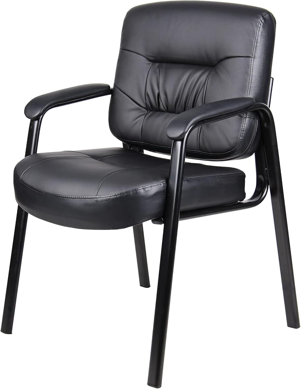 Black Leather Metal Leg Side Guest Chair with Arms