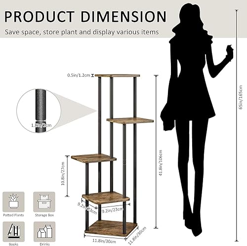 Miniatura 7 de KLUFO Soporte alto de madera de 5 niveles para plantas, estante de metal, múltiples estantes para macetas, estante de esquina, estante de exhibición