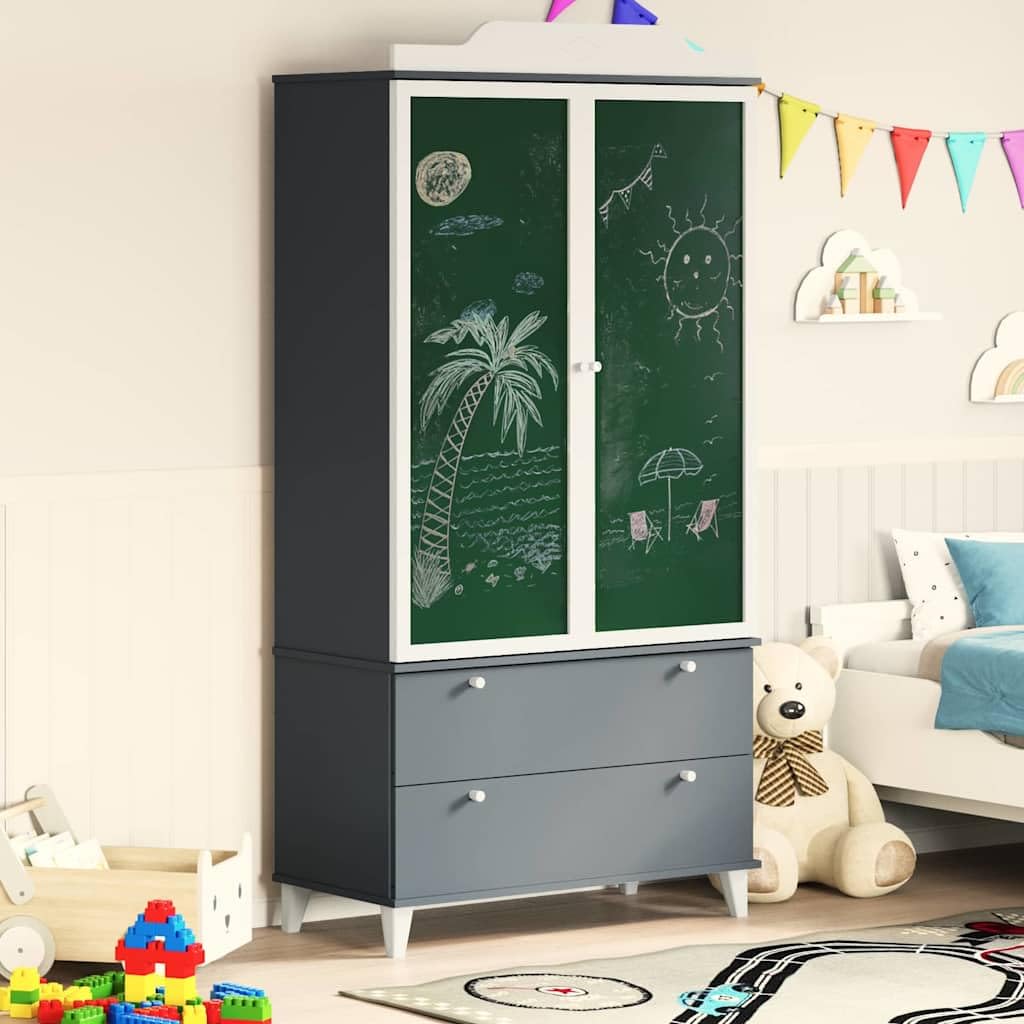 Armario moderno con pizarra, puertas verdes, marco blanco y patas, 90 x 45 x 180 cm, hecho de madera resistente, gran espacio de almacenamiento para ropa, ideal para habitaciones infantiles