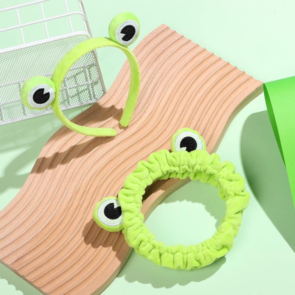 2 Pcs Funny Frog Makeup Headband Elastic Hairband for Women Green Coral Fleece Wide Brim Head Wrap for Face Washing - Image 2