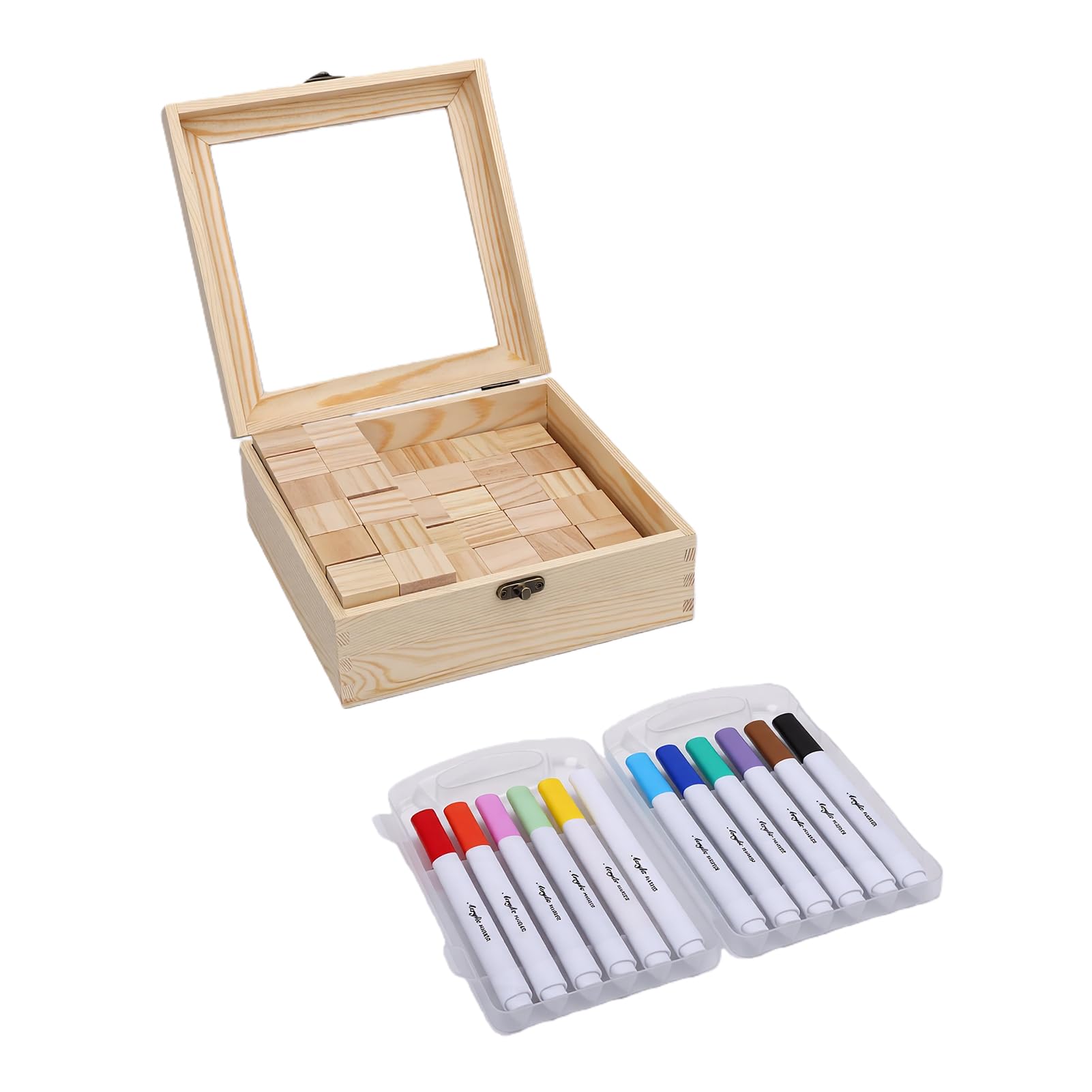 YWBL-WH Set di Giochi per Blocchi per Baby Shower, Kit di Pittura per Blocchi di Legno Vuoti, 48 Pennarelli, Modelli di Segni per la Decorazione, attività di Souvenir per Feste