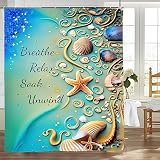 wsradto Starfish and Seashells Shower Curtain Nautical Bathroom Coastal Shower Curtain Vintage Retro