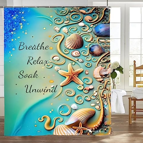 Wsradto Starfish And Seashells Shower Curtain Nautical Bathroom Coastal Shower Curtain Vintage Retro Sea Ocean Beach Bathroom Decor Shower Curtain With Hooks Waterproof Fabric 60X72Inch #TOP24
