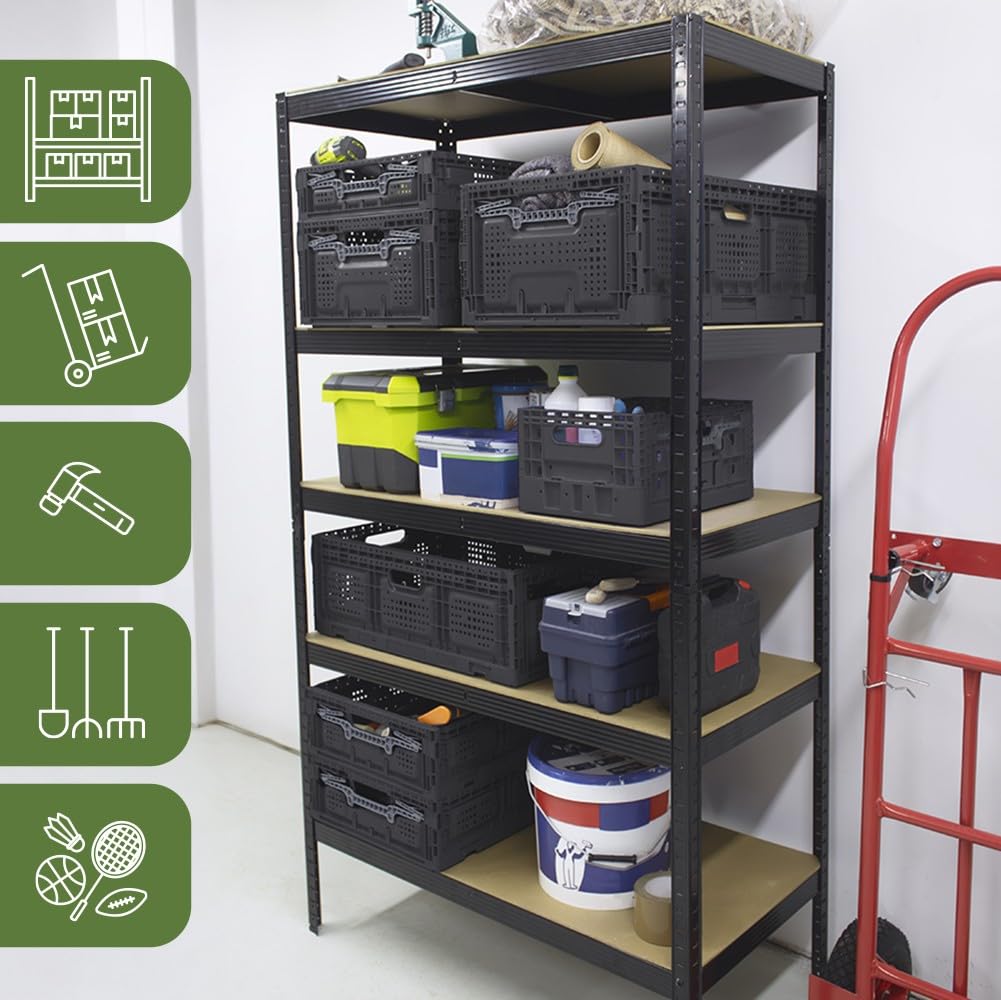 Box and beyond - Lot 3 Bacs Rangement Pliables - 40 x 60 x 15 cm - 31L - Charge 15 kg - Stockage, Outillage, Bricolage - Rangement Facile - Robuste - Garage, Cave, Buanderie