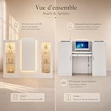 Comptoir d’accueil 150 cm avec LED 3 couleurs, vitrines et rangement blanc - 2