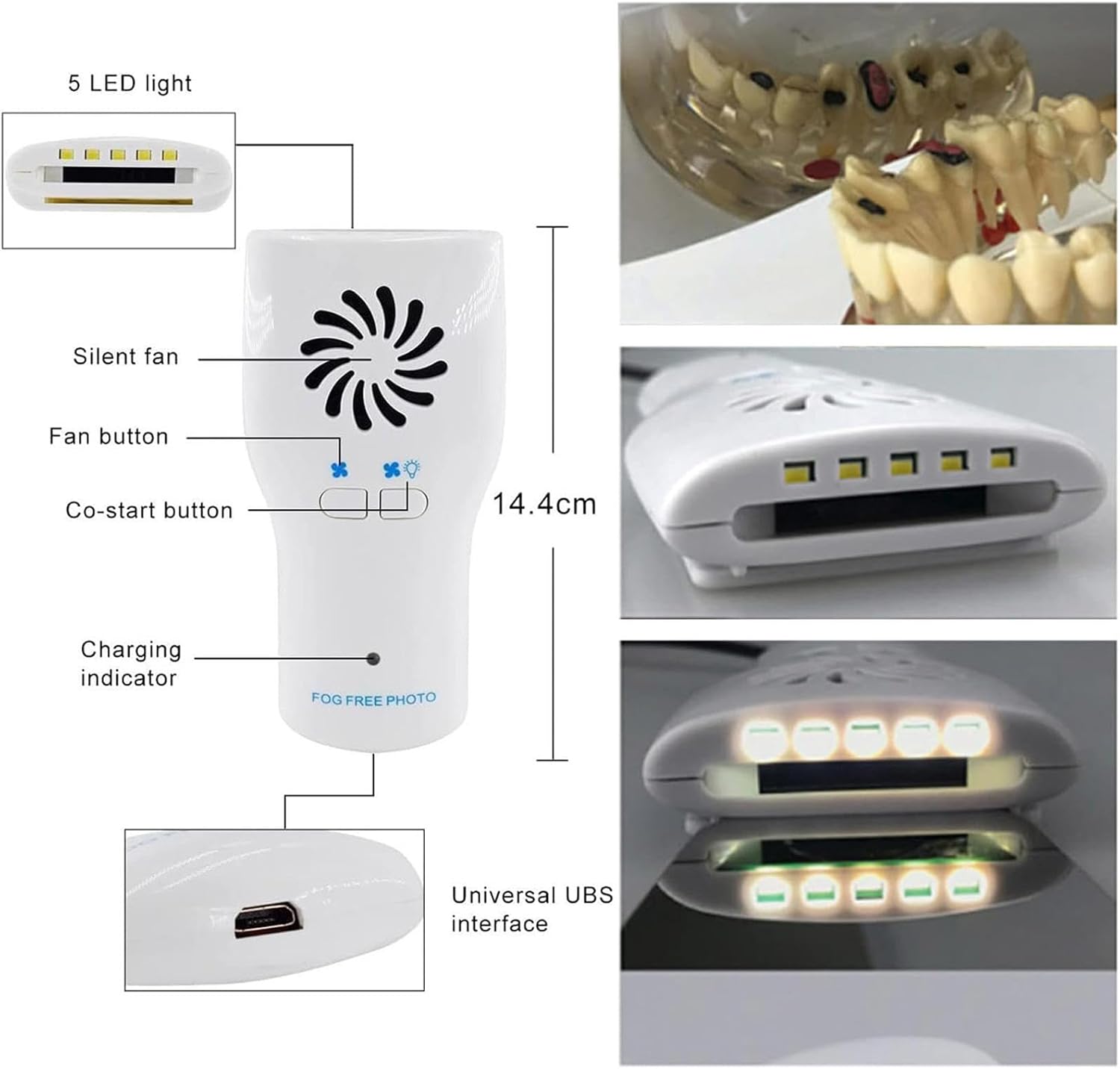Dental Photography Mirrors - Anti-Fog Intraoral Mirrors with LED Handle, Double-Sided Reflector for Orthodontic and Dental Care