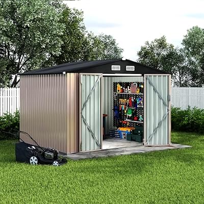 Garvee 8x10 ft Metal Outdoor Storage Shed, Lockable Door & Air Vent, Yard/Garden Tool Shed for Backyard Patio Lawn