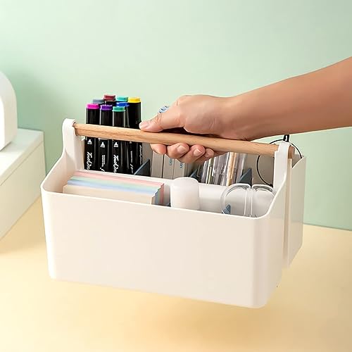 Miniatura 3 de Ciieeo Organizador portátil de plástico para manualidades, cesta dividida con asa para manualidades, suministros de arte, maquillaje, lápices de