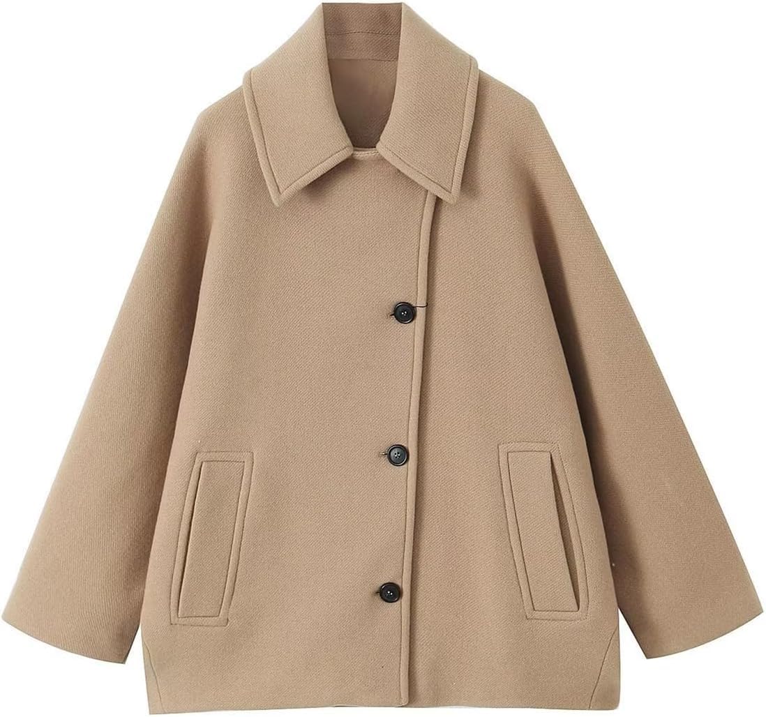 Cappotto Monopetto Elegante da Donna Caldo con Risvolto Abbottonato e Tasche Stile Street Fashion Giacca Corta in Tweed Maniche a Mantella