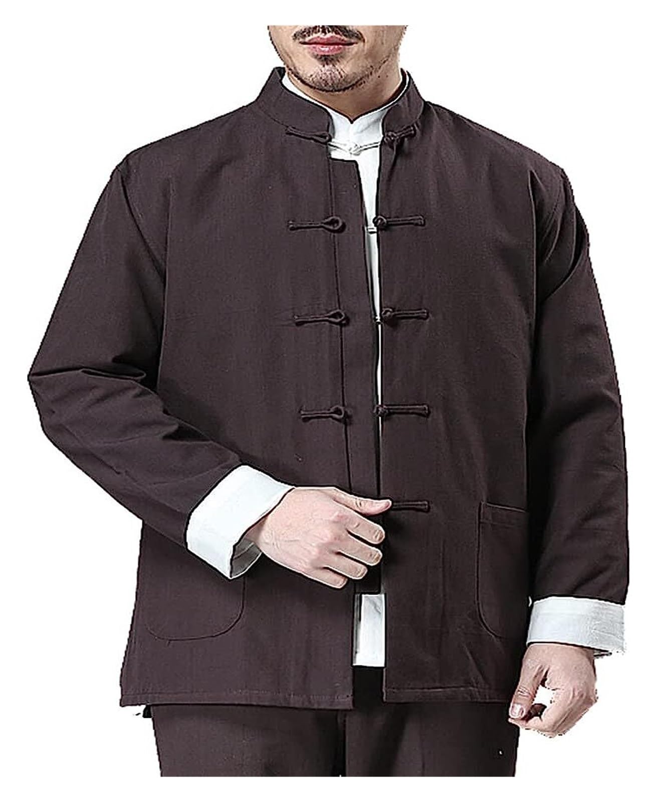 Kampfsport-Kung-Fu-Zen-Meditationsuniform, Baumwoll-Tang-Anzug for Herren, Tai-Chi-Uniform, lange Ärmel, chinesische traditionelle Kleidung, Oberteile, Hanfu-Jacke, Hemd, Mantel, Kampfsport-Anzug ( Co