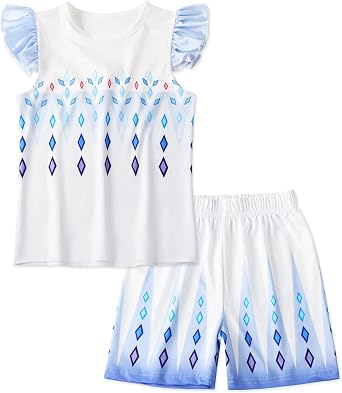 WonderBabe Princess Pajamas Set for Kids Pajamas 2 PCS Short Sleeve Top and Shorts Pants for Toddler Girls Clothes