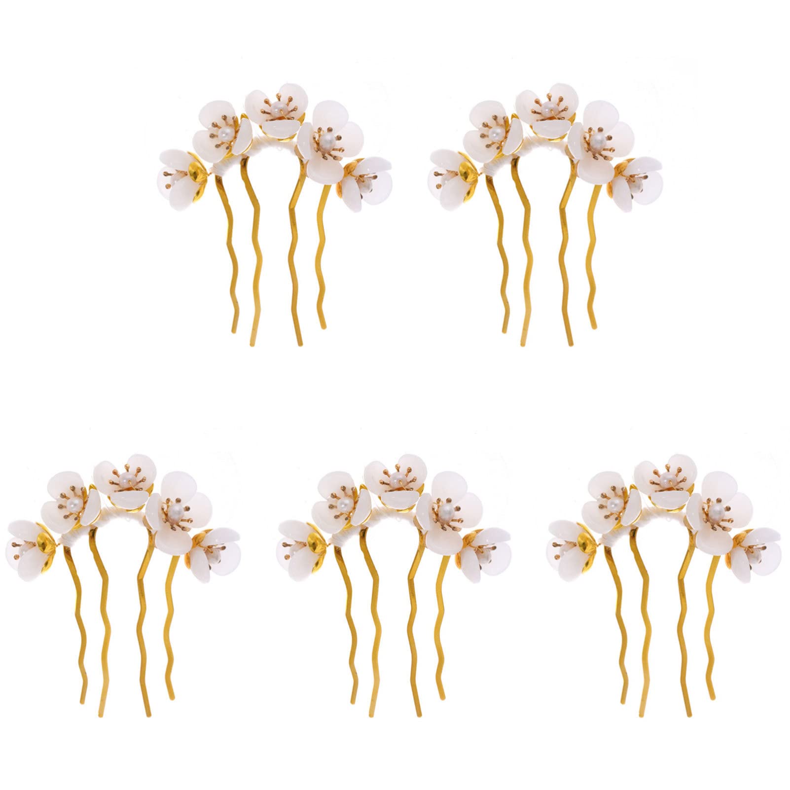 Beaupretty 5 Pieces Chinese Hair Pins Jade White Flower Hair Sticks Retro Accessories for Women Girls Elegant Chignon Styling