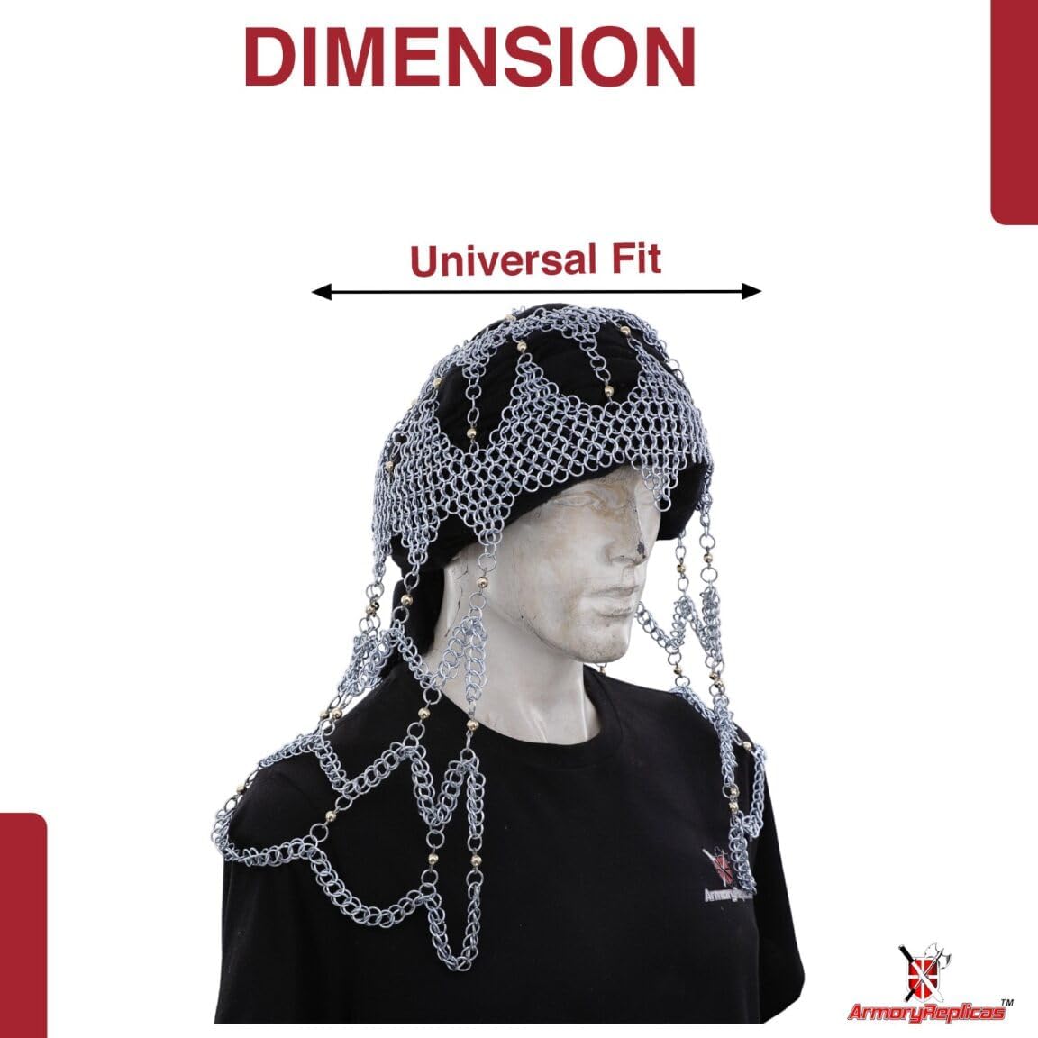 Armory Replicas™ Medieval Chainmail Coif Headpiece with Fabric Lining – Reenactment & Costume Armor