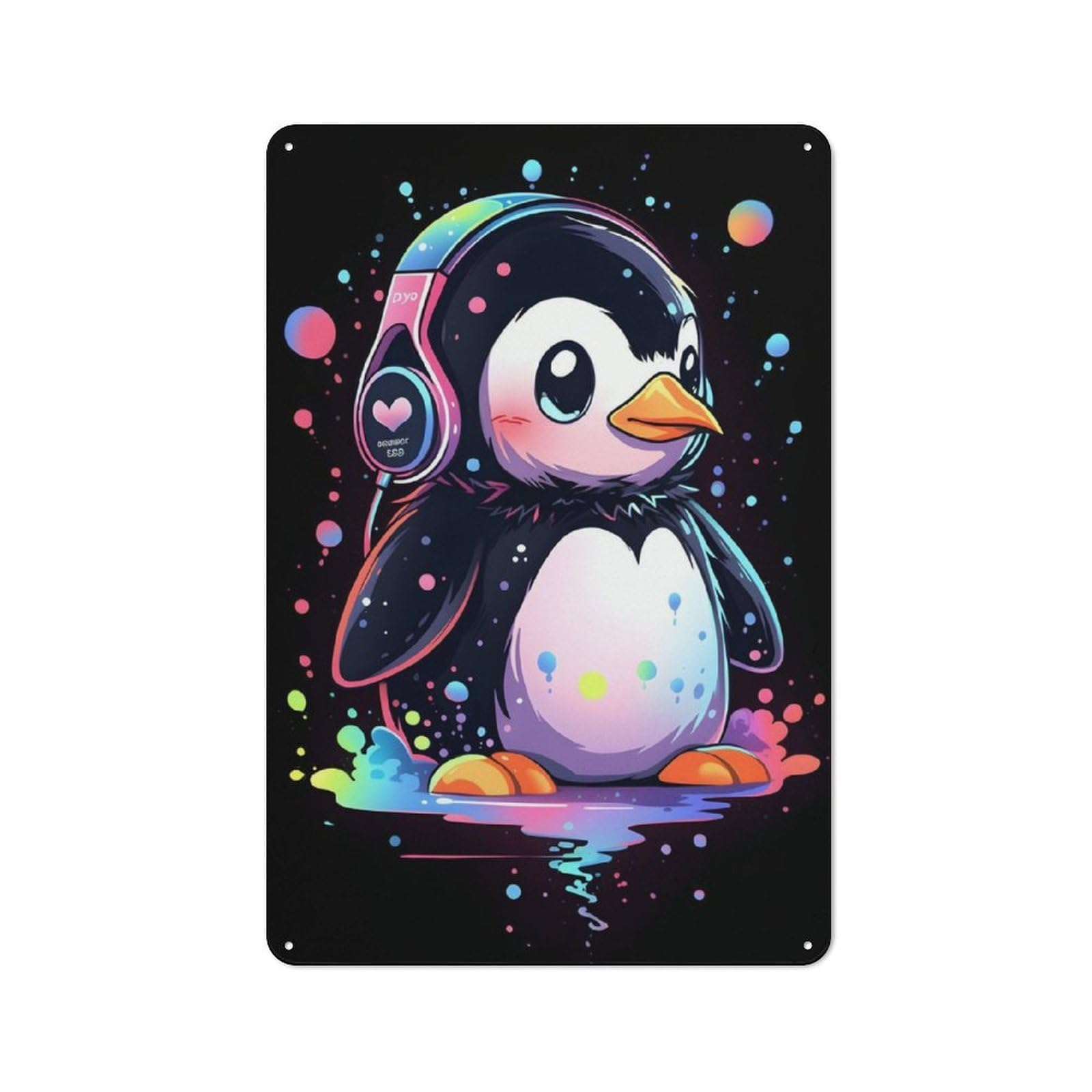 Junmoney Music Lover Penguin Tin Wall Plaque 30X20cm With For Pub Or Café, Suited To Pub Decor Enthusiasts, For Retro Home Interiors