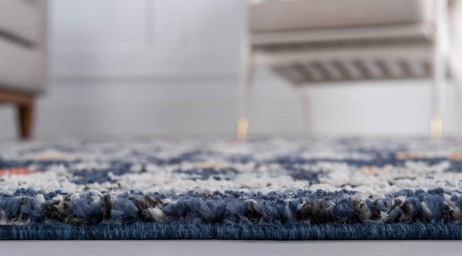 Rugs.com Morocco Collection Rug – 4' x 6' Navy Blue High-Pile Rug Perfect for Living Rooms, Large Dining Rooms, Open Floorplans