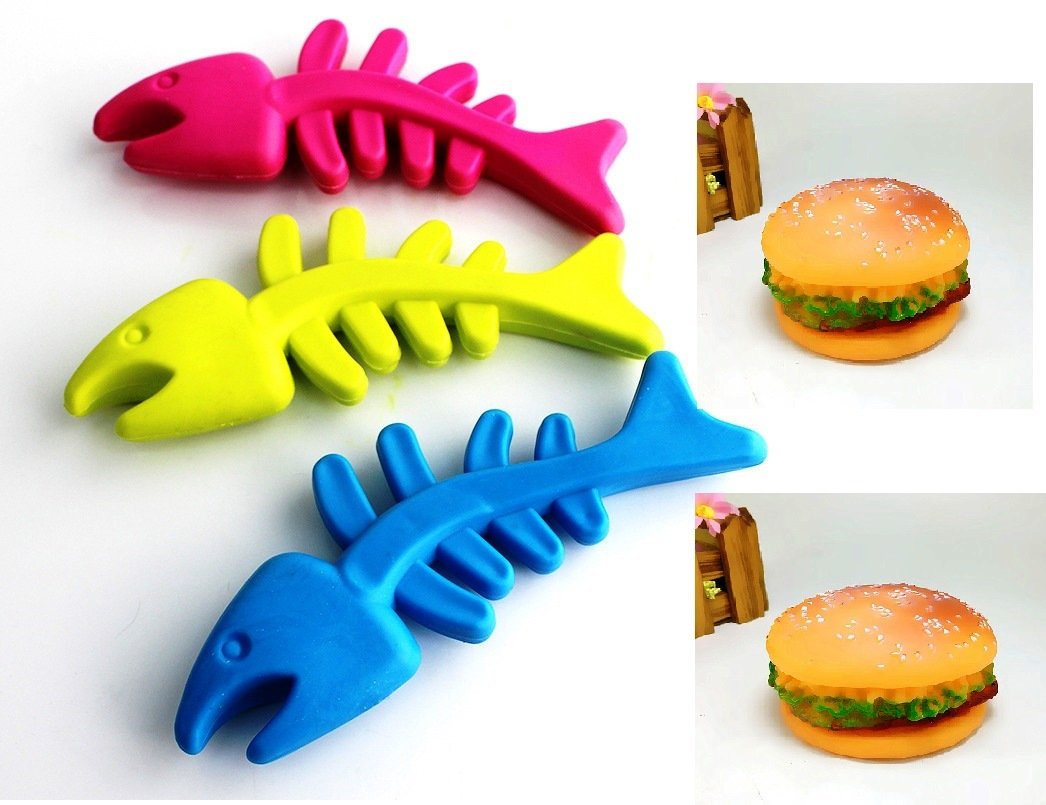 Natural Rubber Colorfull Fish Shape Chew Toys + Burger Toy for Puppy and Cat (B06Y4VQ42Y) Amazon Price History, Amazon Price Tracker