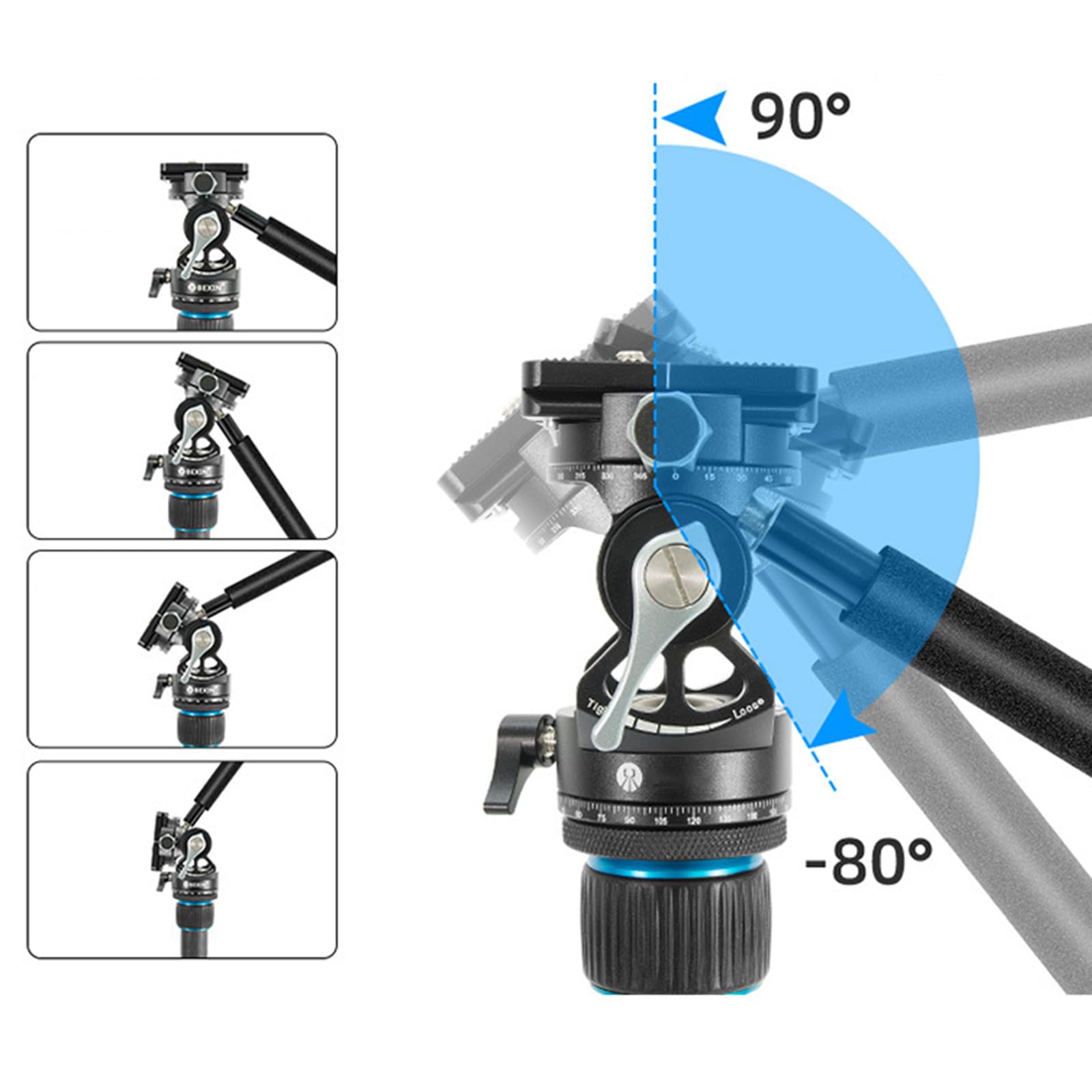 Treppiede in alluminio Fluido Testa 90º Inclinazione E 720º Rotante Leggero Per Monopiedi Sliders Luce Stand Tilt Pan Head