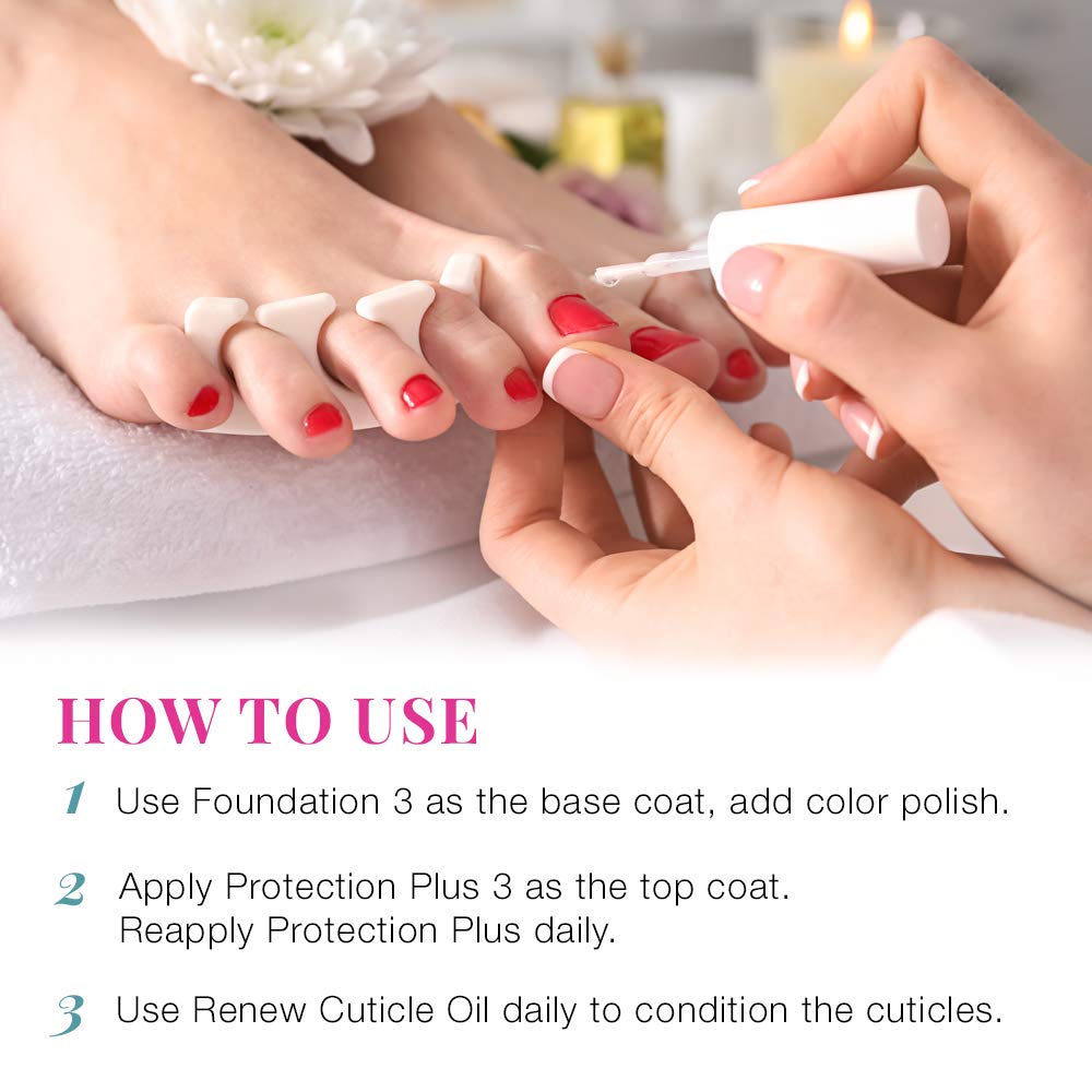Nail Tek Kit, Pedicure Foundation 3, Protection Plus 3, Renew - 3 pc, Repair and Reinforce Dry, Brittle Nails, Prevents Nails Discoloration
