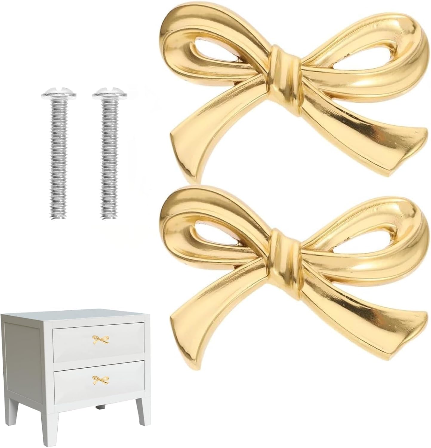 2PCS Gold Bow Knobs for Dresser - Vintage Metal Dresser Handles for Cabinets,Kitchen Hardware,Home Bedroom Cupboard Pulls - Decorative Bow Shape Pulls Nursery Dresser Hardware Door Vintage Decorative