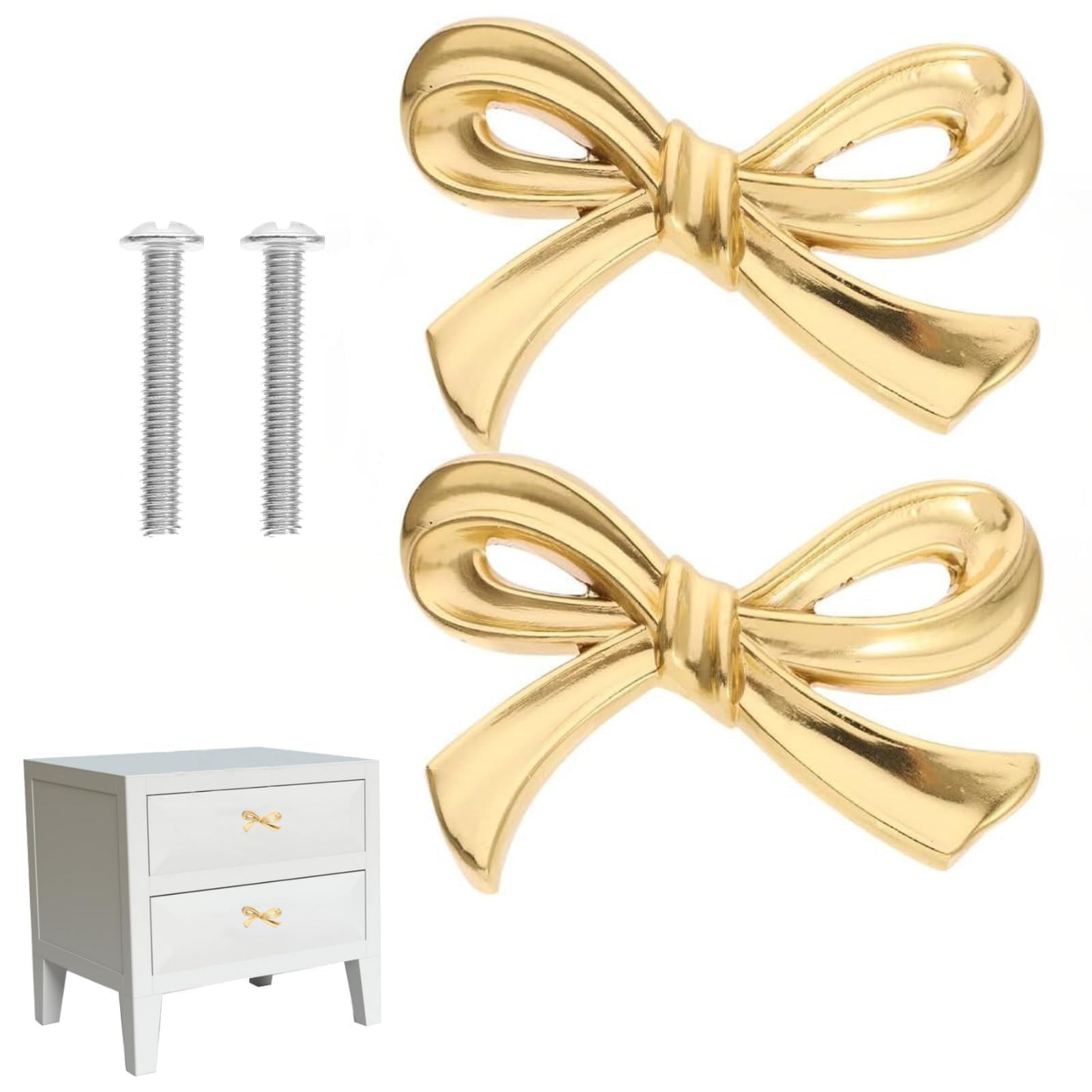 2PCS Gold Bow Knobs for Dresser - Vintage Metal Dresser Handles for Cabinets,Kitchen Hardware,Home Bedroom Cupboard Pulls - Decorative Bow Shape Pulls