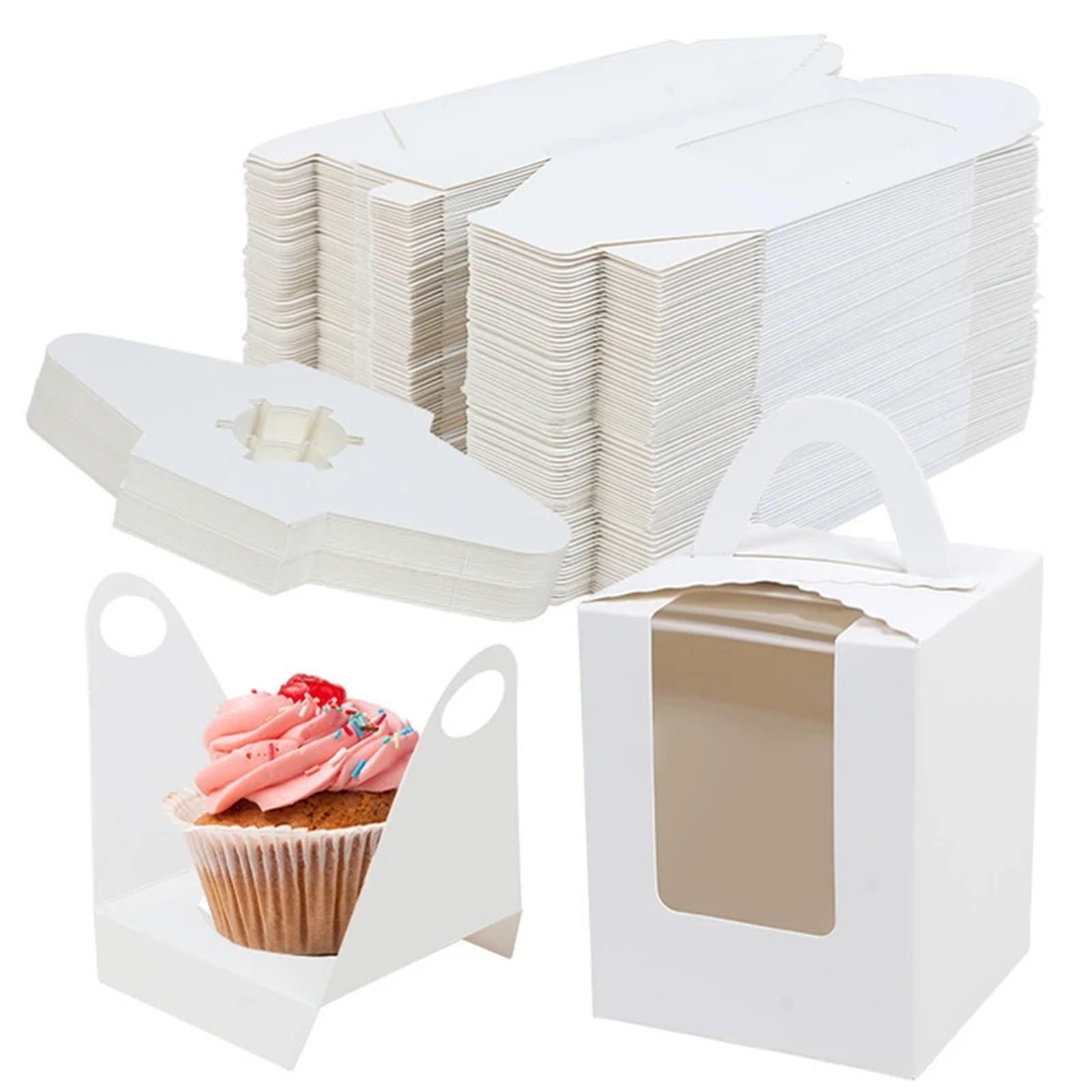 Caja Para Tartas Cajas individuales for cupcakes (10-30 unidades) - Soporte for pasteles Ideal for bodas, baby showers, cumpleaños y decoración de fiestas(White,30pcs)