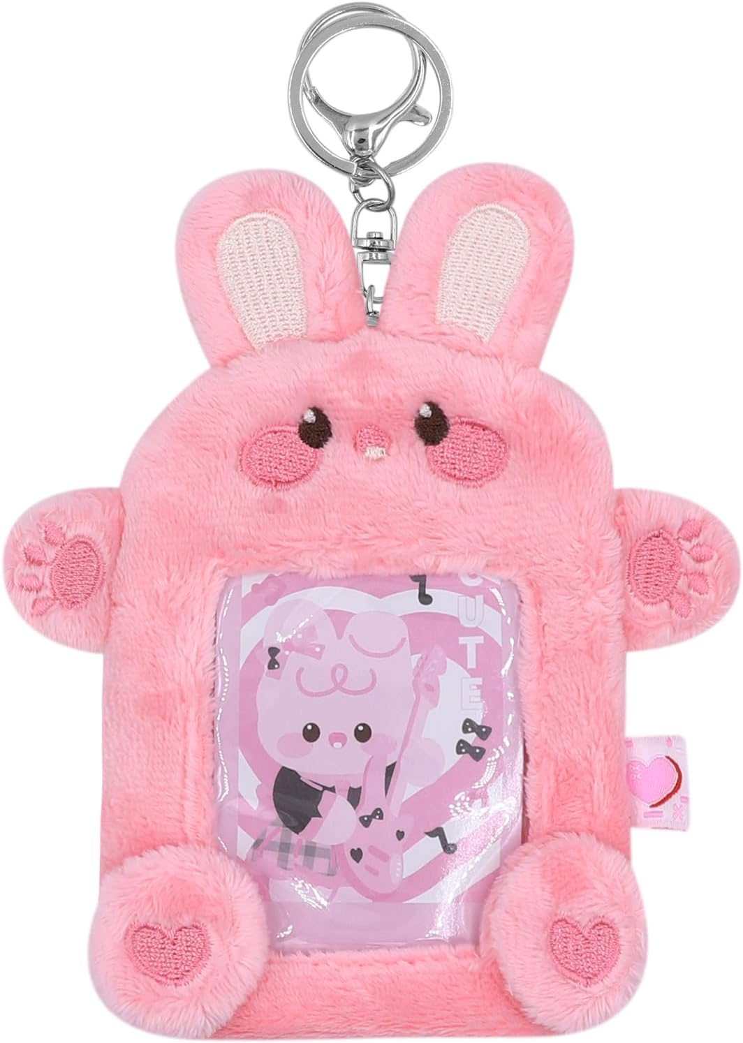 Plush Card Holder Fluffy Photocard Holder Bus Card Sleeve ID Bank Credit Card Holder Protector Stationery,Pink Rabbit