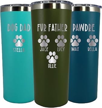 AVITO Personalized Dog Dad Tumbler - Laser Engraved - Vacuum Insulated - Stainless Steel - 22 oz Tumbler with Lid and Straw - Fur Father Gift - Dog Dad