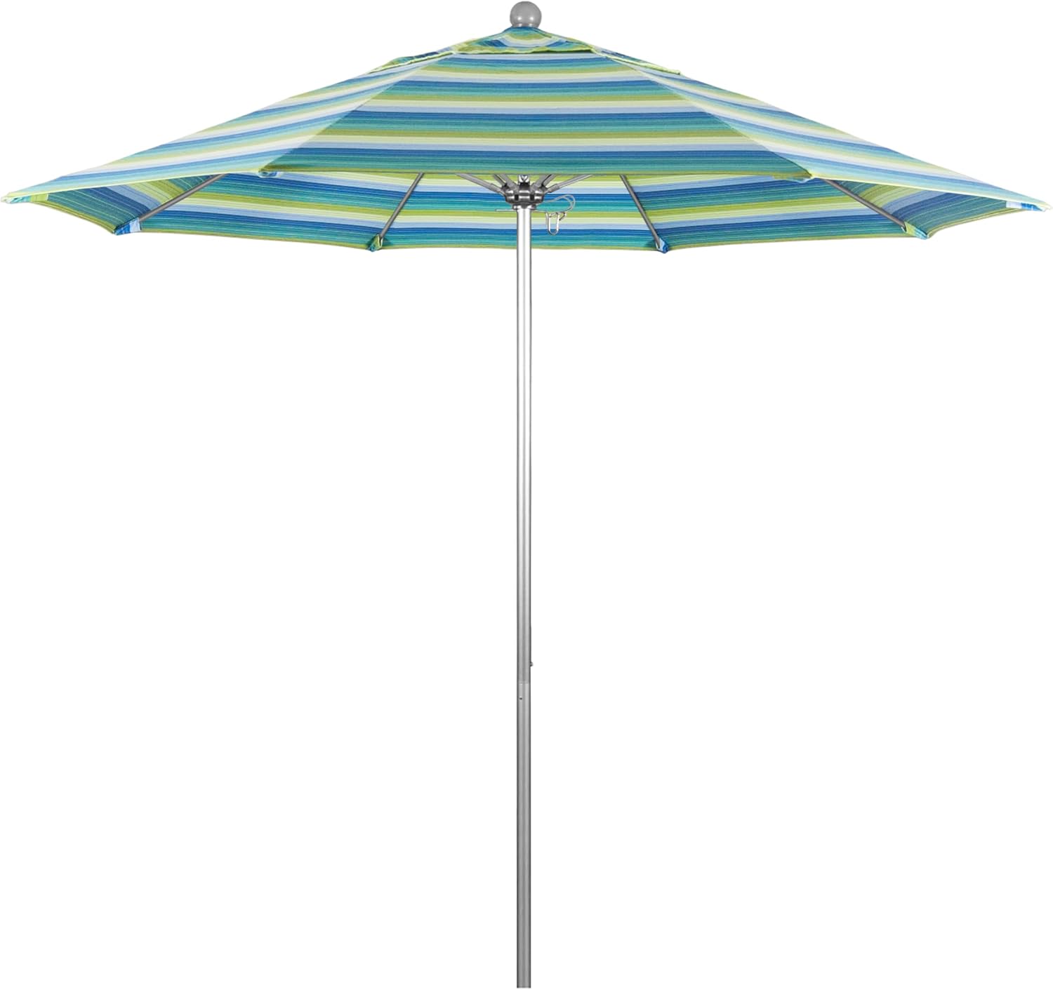 California Umbrella 9' Round Aluminum/Fiberglass Umbrella, Push Open, Silver Pole