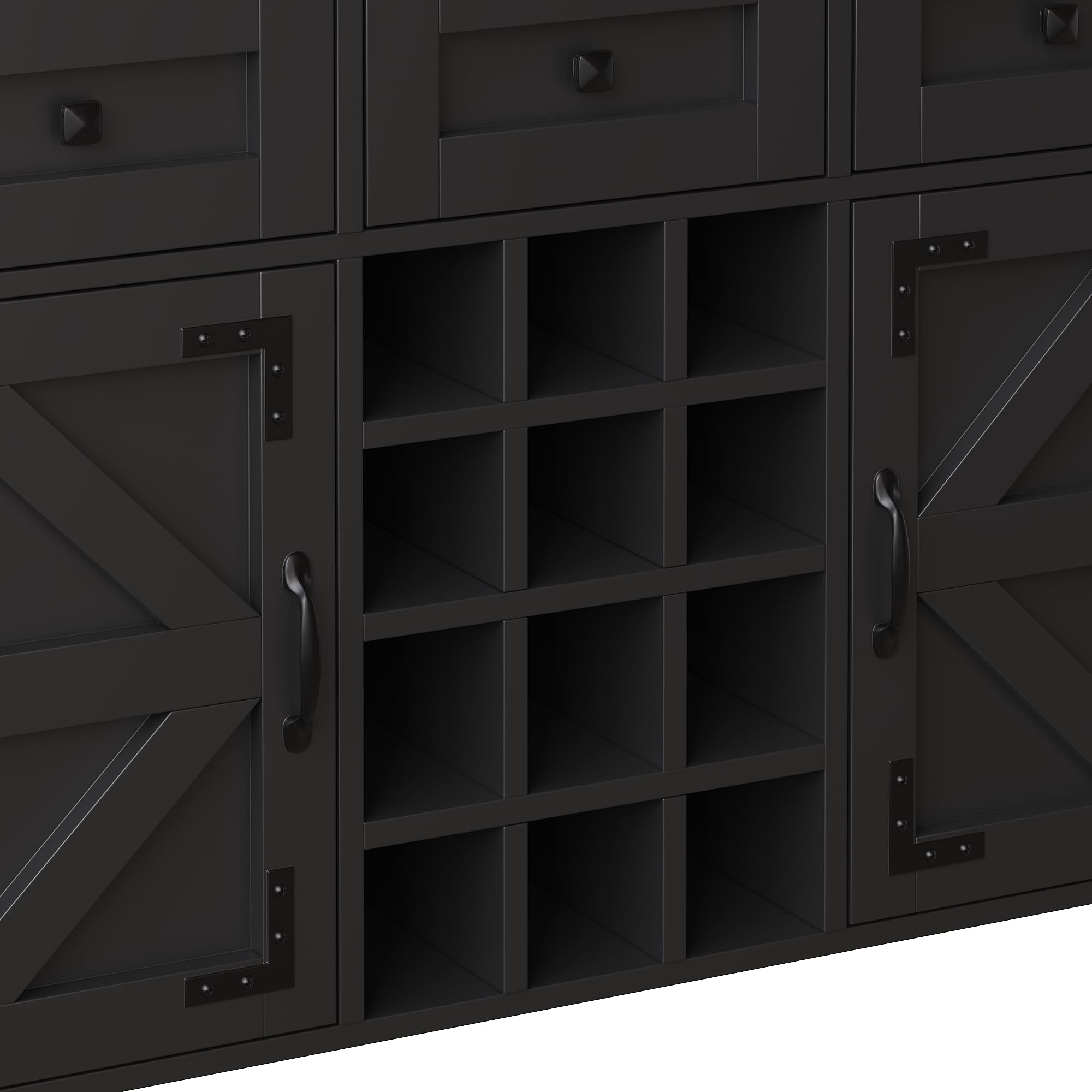 Küchenschrank Hochschrank mit LED Licht und USB Steckdose, Küchenbuffet Buffetschrank mit 4 Türen und Schubladen, Highboard Sideboard Schrank Schwarz mit Schubladen und Weinregal, 120x40x170 cm