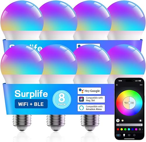 Miniatura 13 de Bombillas inteligentes, bombilla LED regulable que cambia a todo color, compatible con Alexa y Google Assistant, certificado UL FCC, WiFi de 2.4