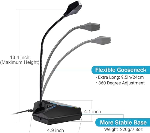 Miniatura 2 de Micrófono USB para computadora, Plug &Play, condensador omnidireccional para computadora portátil, botón de silencio con indicador LED, compatible
