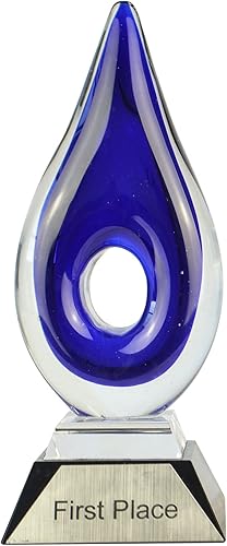 Bello Treasure Polished Jillion Art Glass Award - Azul y cristal 2.75 x 7 x 2.75 pulgadas (personalizable)
