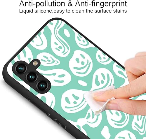 Miniatura 4 de Funda de teléfono para Samsung Galaxy A13 5GA04s, color verde menta pastel, blanco, divertido trippy goteando sonrisa derretida, hippie, calavera