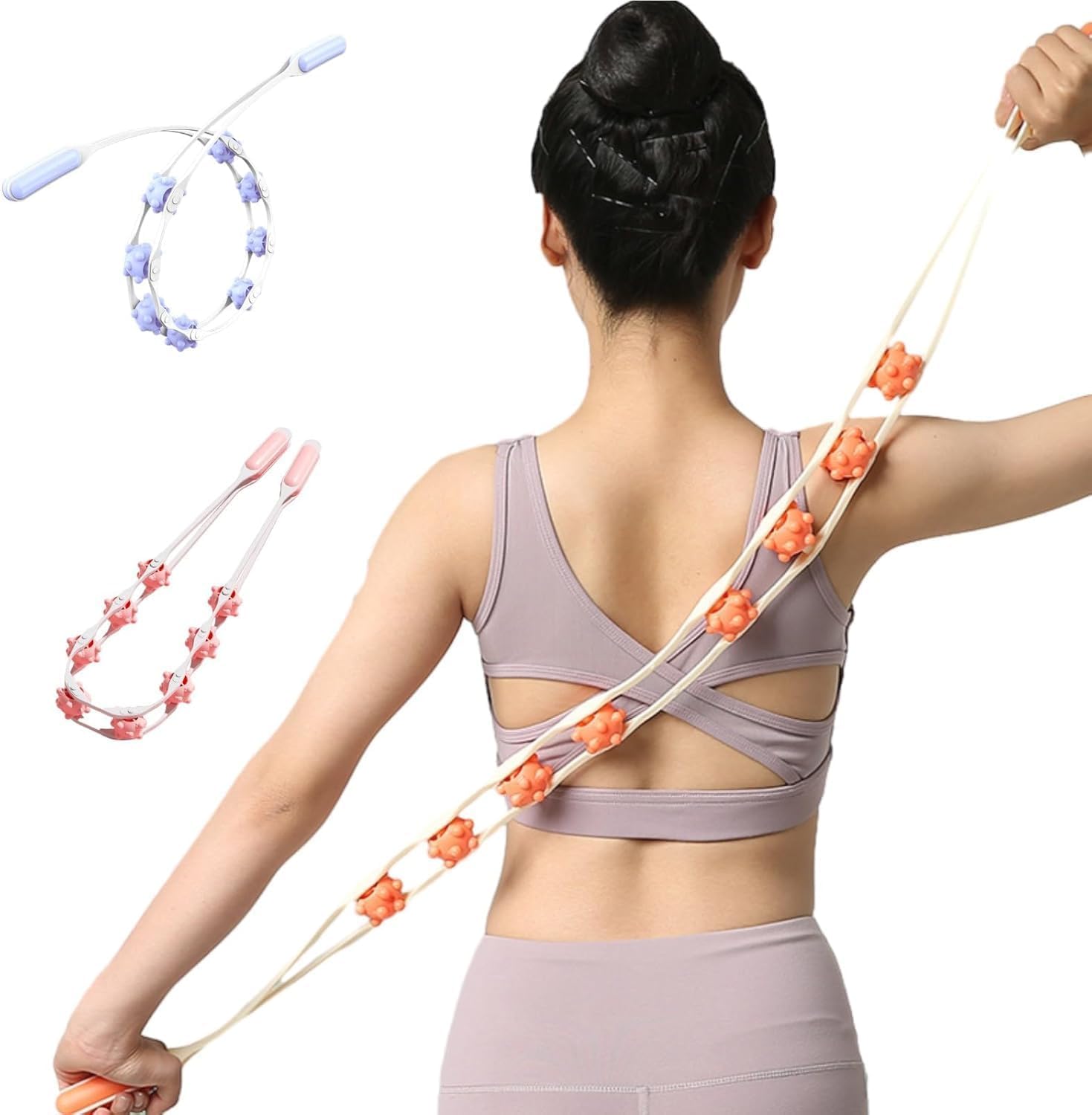 Multifunctional Back Roller Massager Rope with Spiky Balls – Manual Deep Tissue Body Massage Tool for Neck, Shoulder & Muscle Pain Relief Strap Self Trigger Point Therapy Portable Rolling Relaxation Waist Full Shoulders Acupressure