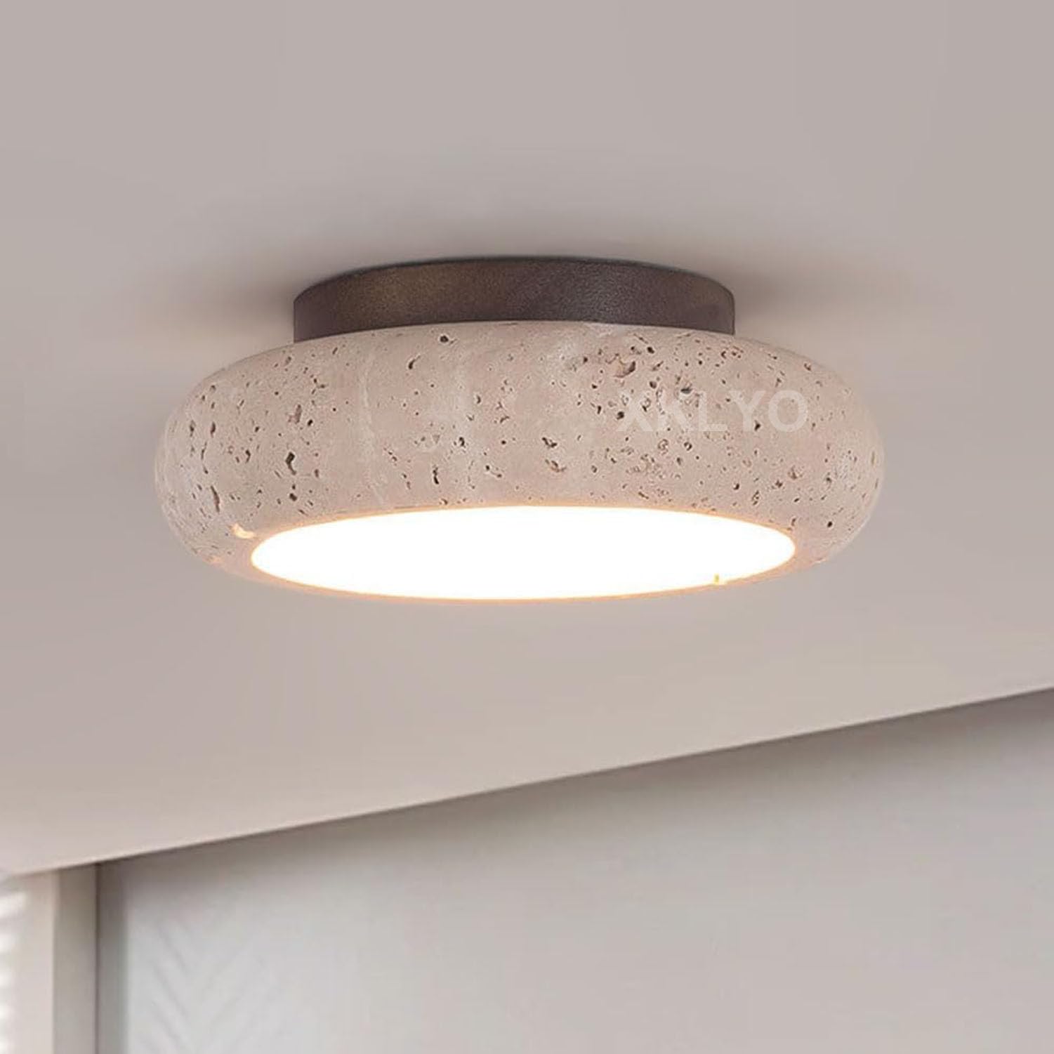 Plafoniera LED Soffitto in Travertino Giallo Naturale | Luce Regolabile 3 Colori | Lampadario Moderno Vintage per Camera da Letto, Cucina, Ingresso e Corridoio A, Luce Tricolore