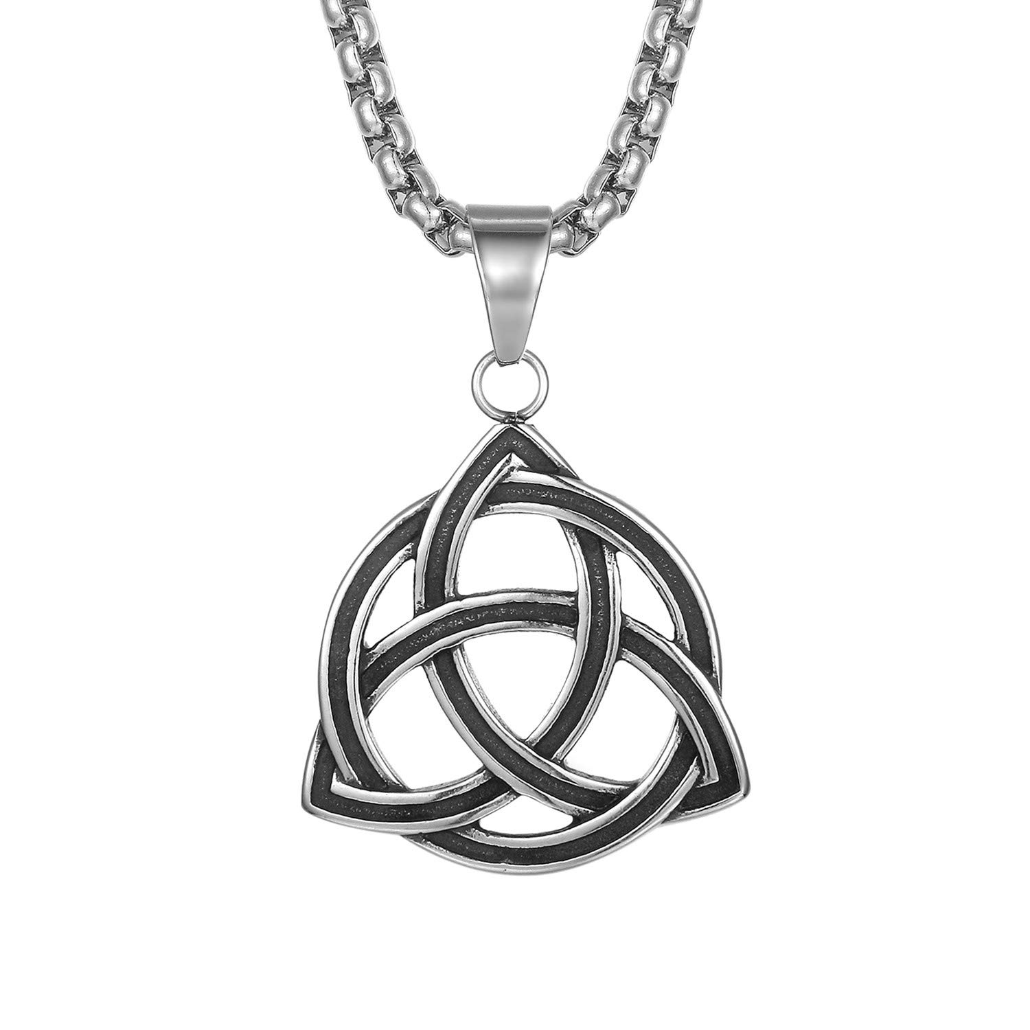 JewelryWe Schmuck Halskette Herren Edelstahl Retro Irischen Keltisch Knoten Irish Celtic Knot Trinity Anhänger mit 22 Zoll Kette Silber, 4 Verschiedene Designs