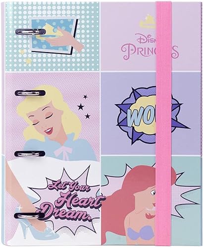 CERDÁ LIFE'S LITTLE MOMENTS 2700000267 - Archivador 4 Anillas Niña de Princesas Disney con Tapa Dura y Cierre con Goma - Licencia Oficial Disney