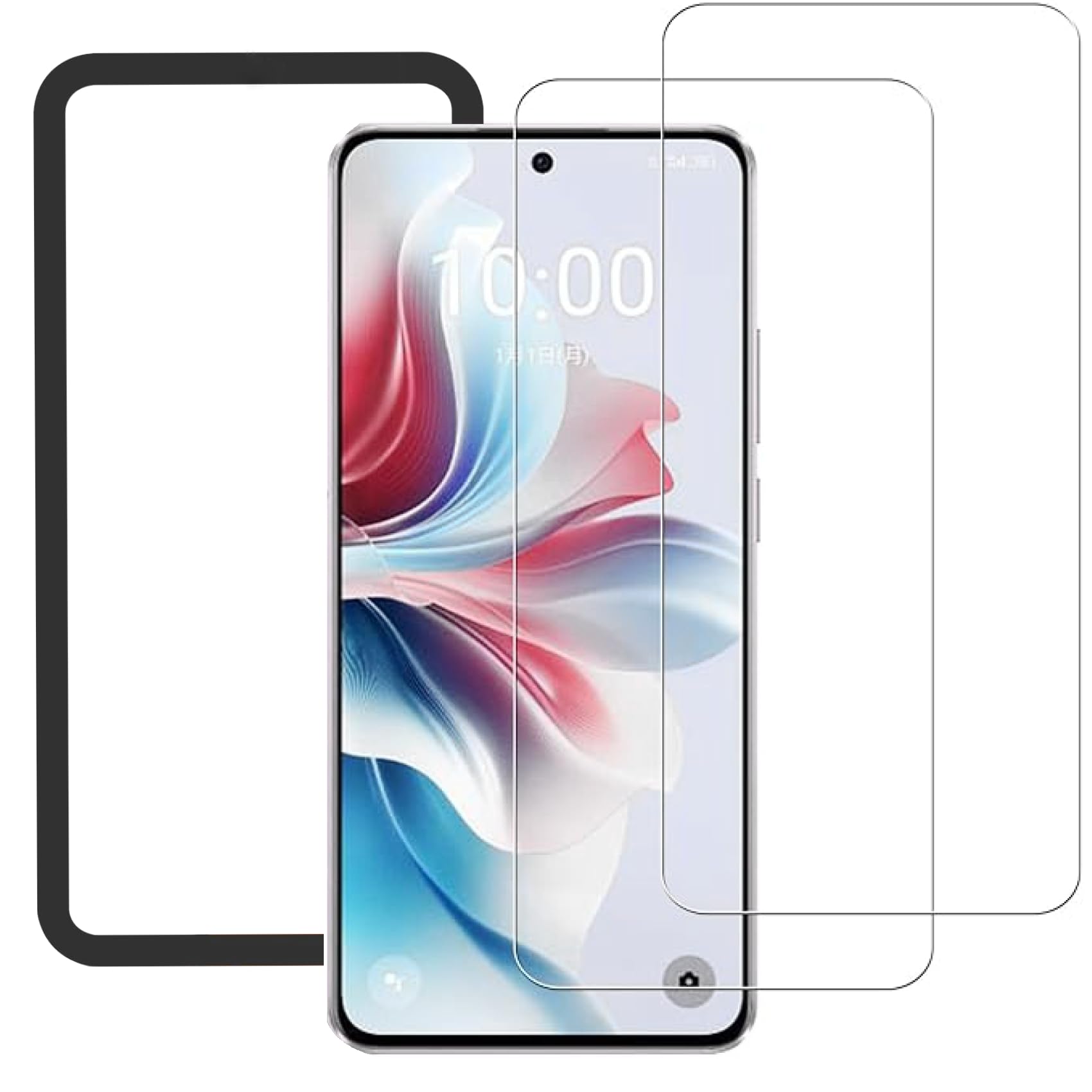 OPPO Reno11 A 用 ガラスフィルム オッポ レノ 11A 対応 保護 フィルム 強化 ガラス ガイド枠付き 2枚入り SMPURF SPSR11