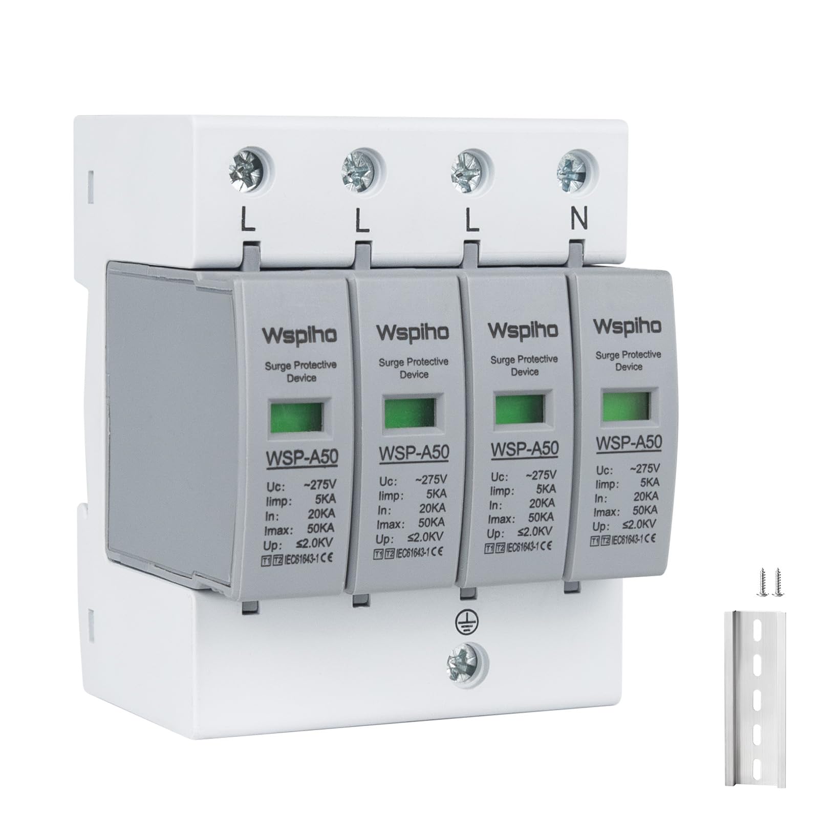 4-Polig 275V Überspannungsschutz,Überspannungsableiter Typ 1+Typ 2,20-50KA Überspannungsschutzgerät für den Blitzschutz