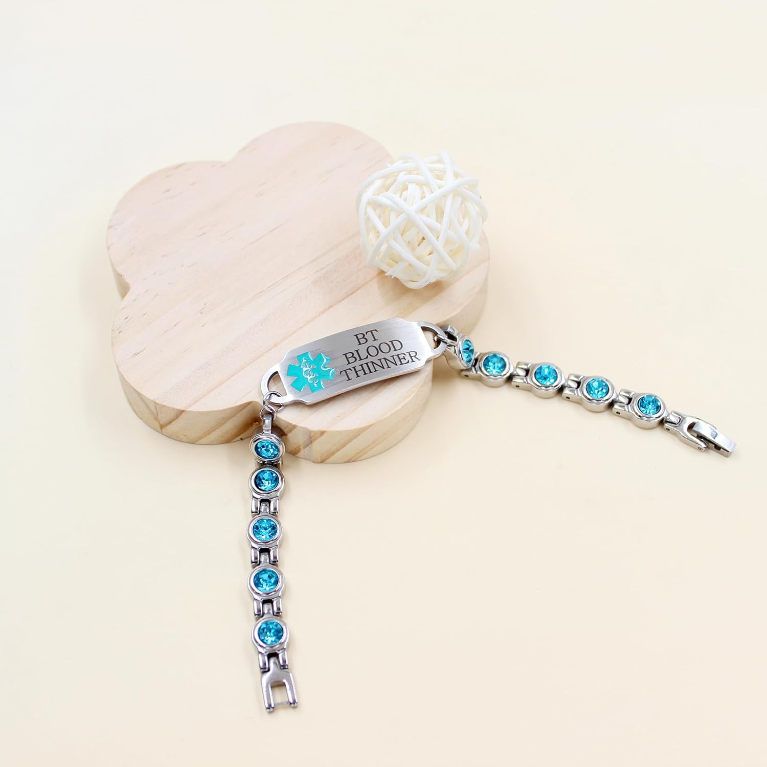 Uloveido Stainless Steel Medical Alert Wristband – Customizable Emergency ID Bracelet for Health Alerts, Light Blue Cubic Zirconia Identity Bracelet for Women YA5705 - Image 4